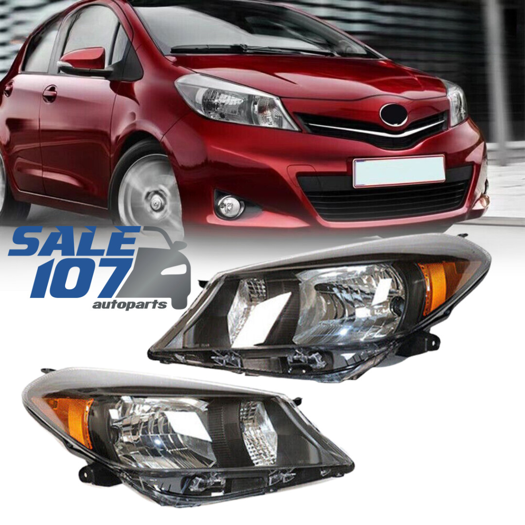 For 12-14 Toyota Yaris Hatchback Black Headlamps Headlights Clear Set Left+Right