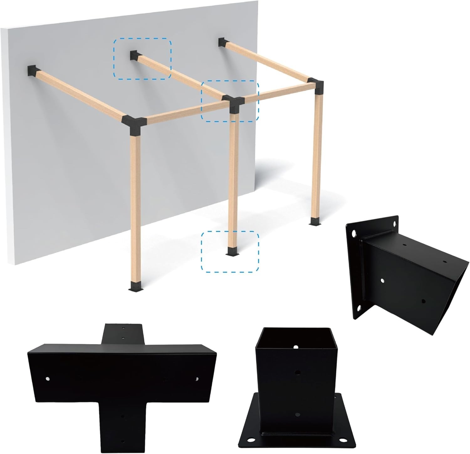 Pergola Bracket Kit 4X4, Including 1 Wall Base, 1 105 ° 4-Way and 1 Bases, 1 Set