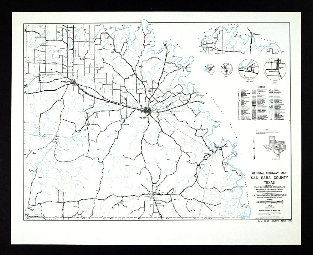 Texas Map San Saba County Richland Springs Cherokee Bend Hall Highways Railroad