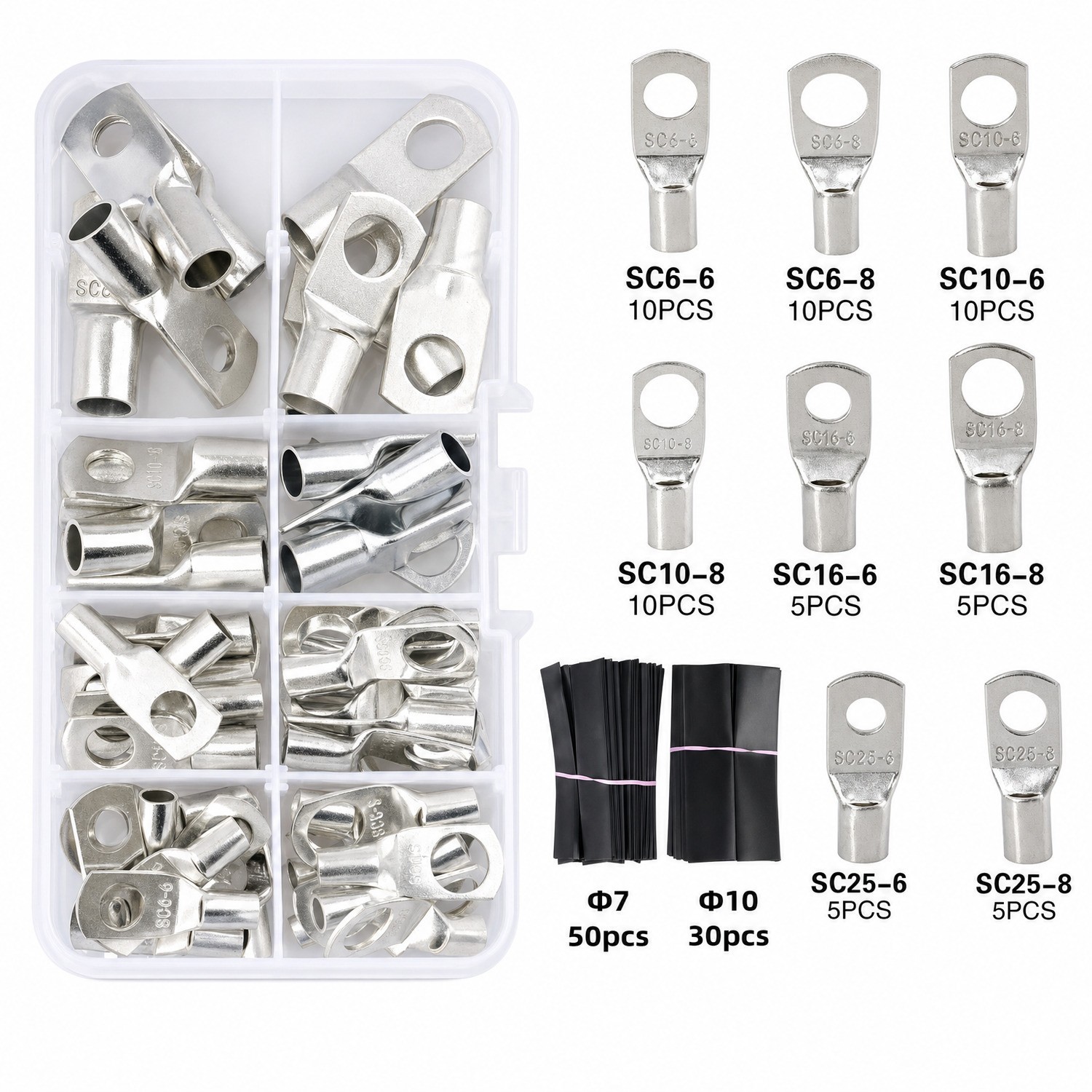 140PCS Copper Lugs Ring Terminals Bare Battery Welding Crimp Wire Connectors Kit 140PCS Copper Lugs Ring Terminals Bare Battery Welding Crimp Wire Connectors Kit