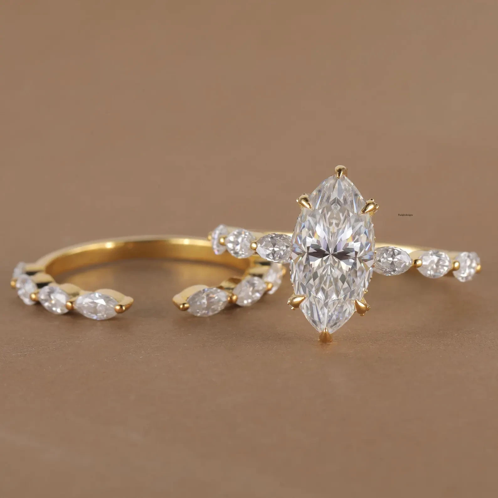 3Ct Marquise Cut Simulated Diamond 14k Yellow Gold Plated Pretty Bridal-Set Ring 3Ct Marquise Cut Simulated Diamond 14k Yellow Gold Plated Pretty Bridal-Set Ring