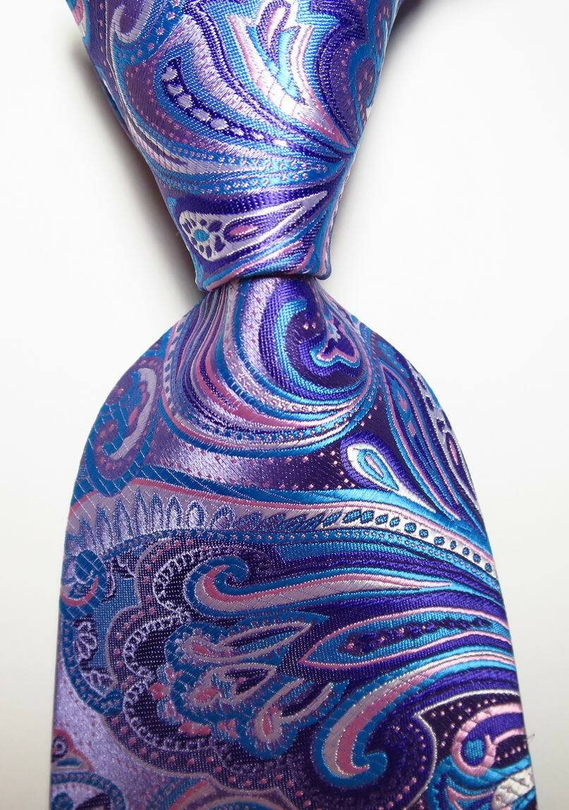 New Classic Paisley Purple Pink Blue JACQUARD WOVEN Silk Men\'s Tie Necktie