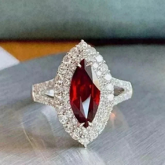 4.40Ct Marquise Cut Natural Red Garnet & Diamond 14K White Gold Luxurious Ring 4.40Ct Marquise Cut Natural Red Garnet & Diamond 14K White Gold Luxurious Ring