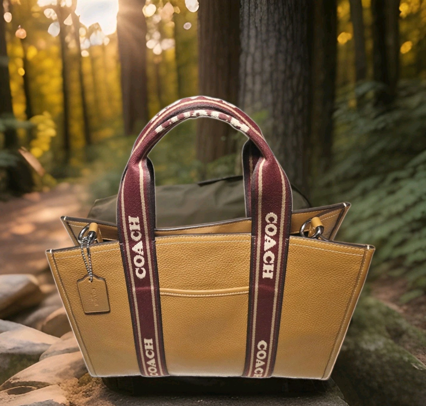 Coach Smith Tote Pebbled Leather Bag SV Penny Double Handle Caramel Tan Maroon Coach Smith Tote Pebbled Leather Bag SV Penny Double Handle Caramel Tan Maroon