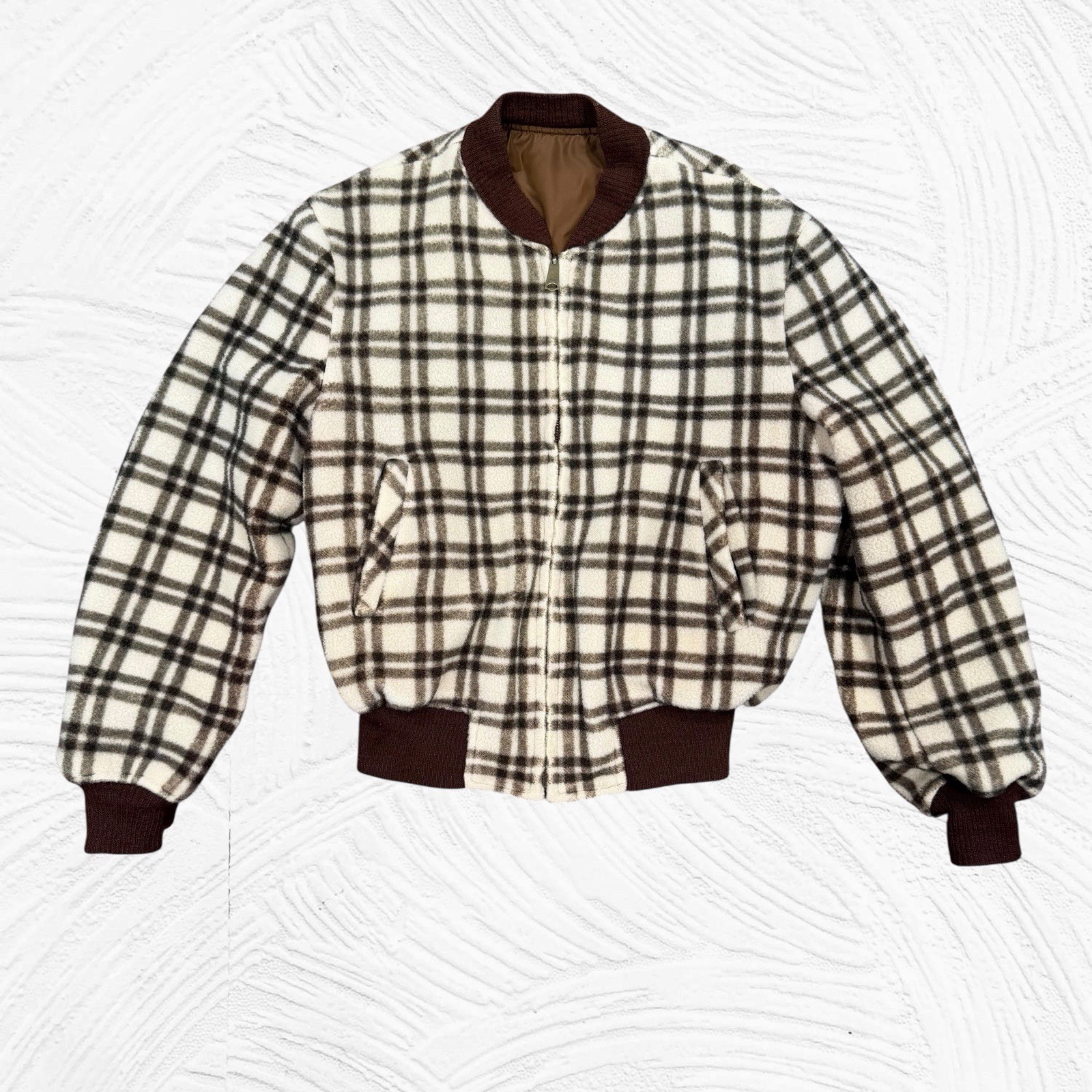 Vintage McGregor 42/Large Bomber Jacket Reversible Wool Nylon Plaid Check Brown
