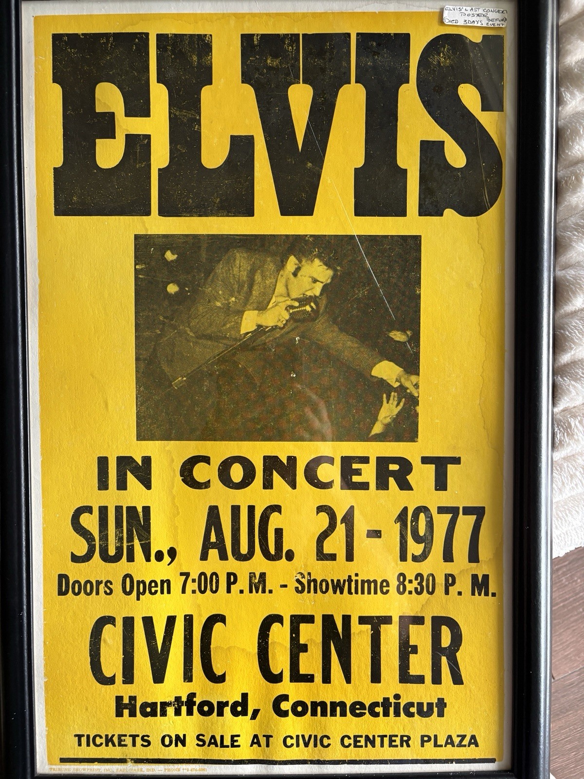 Elvis Presley In Concert Poster, Aug 21 1977 Civic Center Hartford CT