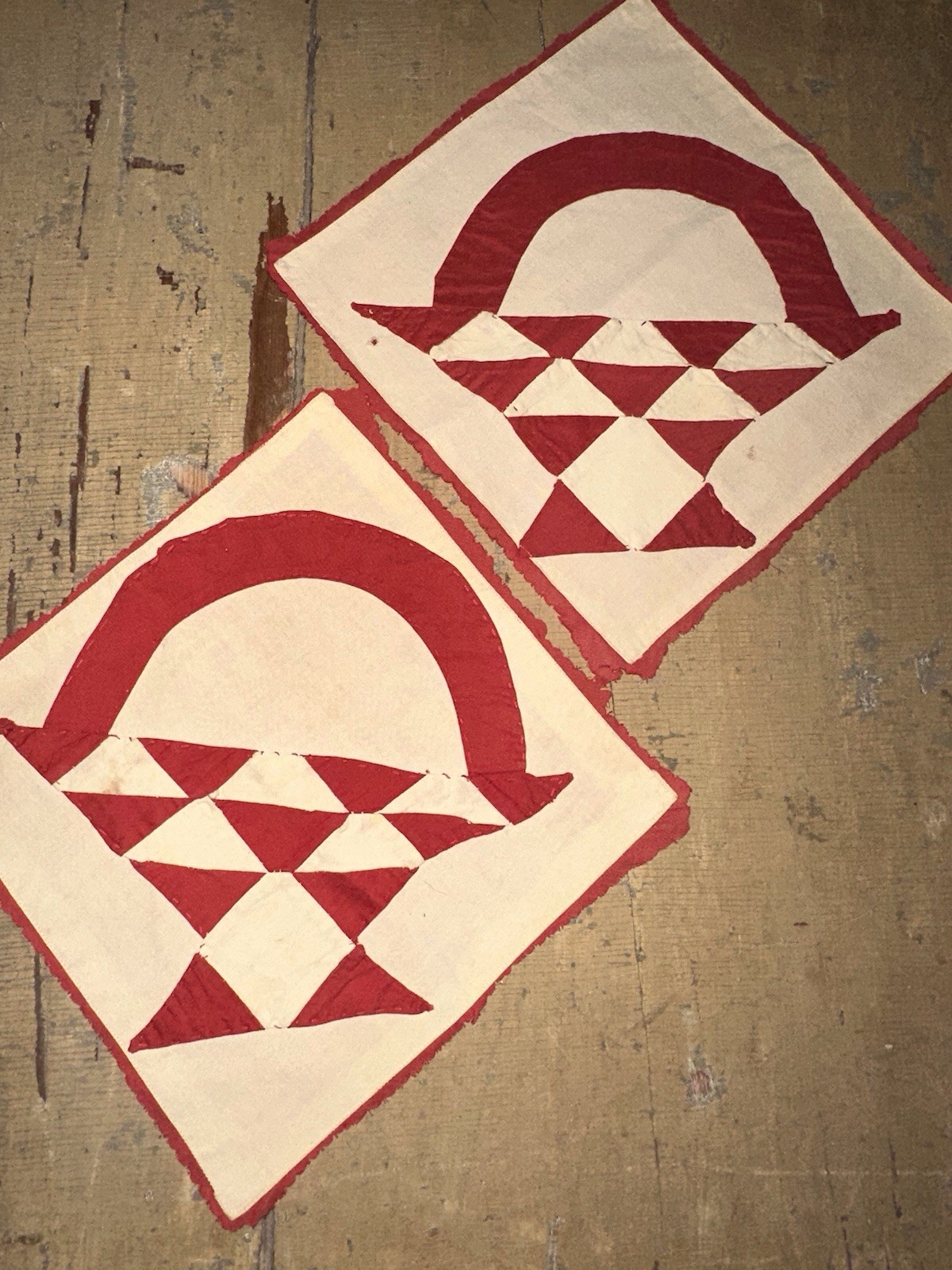 Antique Red And White Weave Block Squares