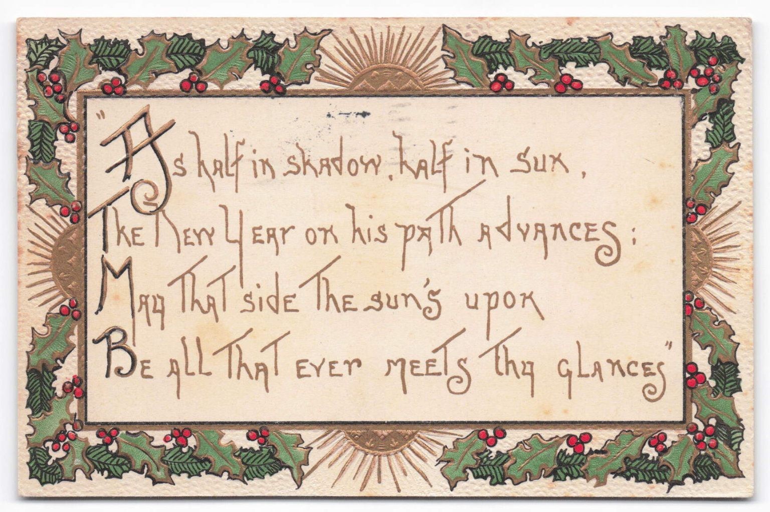 1908 Embossed New Year Postcard w/ Red Cross Christmas Seal Stamp Type 1A Tied