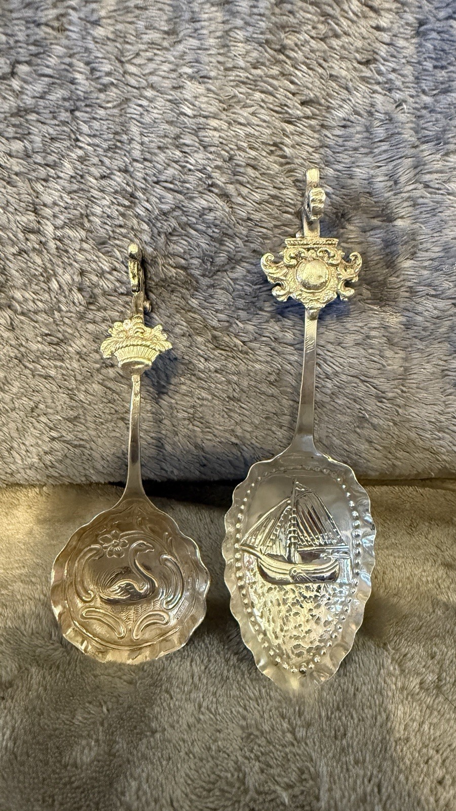 Pair Of Sterling Silver Tea Caddy Spoons .925 Neresheimer & Similar Style