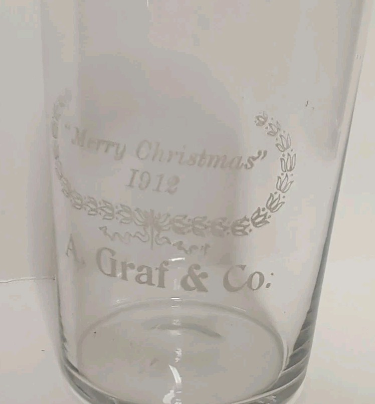 Vintage Merry Christmas 1912 A. GRAF & Co. Fredonia North Dakota Glass 8 Oz Vintage Merry Christmas 1912 A. GRAF & Co. Fredonia North Dakota Glass 8 Oz