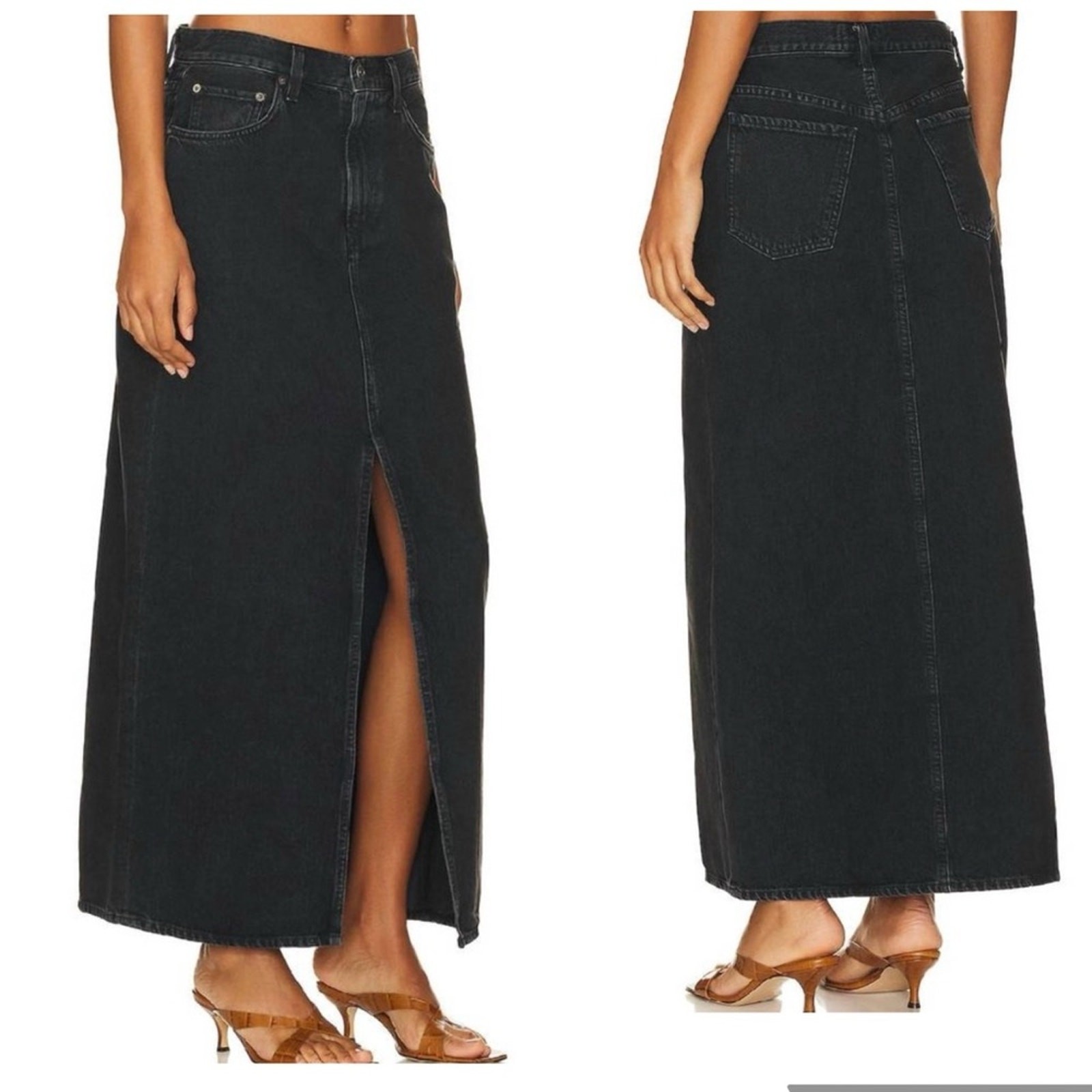 NEW Agolde Leif Front Slit Denim Maxi Skirt Spider Black Size 32 Casual $238