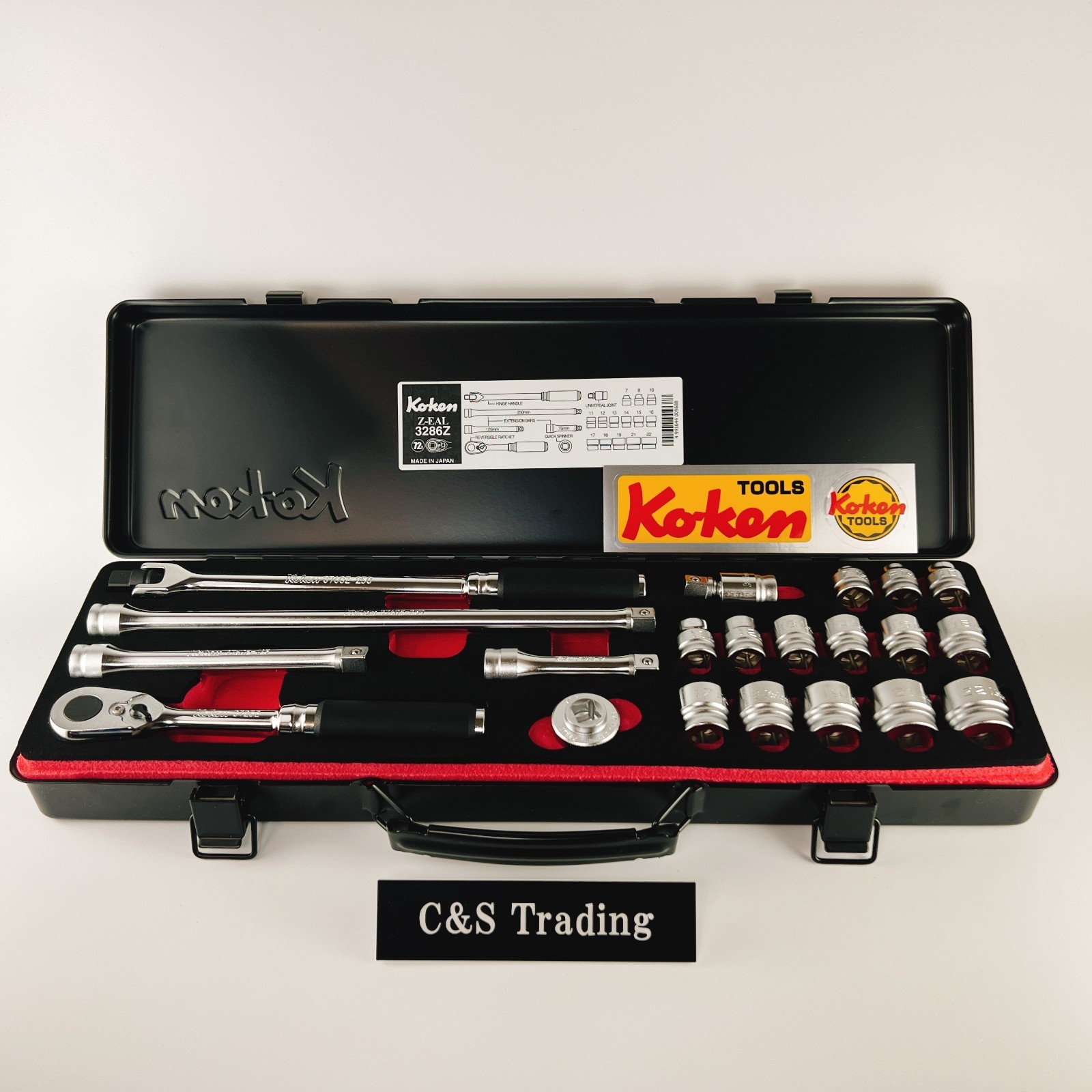 KOKEN 3286Z 3/8 9.5mm Z-EAL Socket Wrench Set 21 pieces W/Metal Case