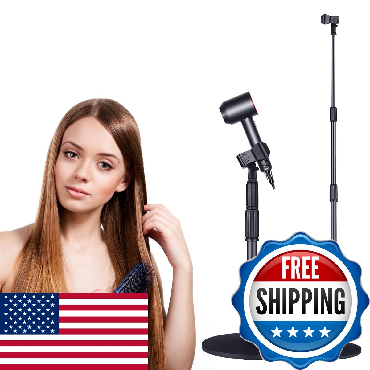 TAYUQEE Hair Dryer Stand Holder, Rotatable Floor Stand with Adjustable Height