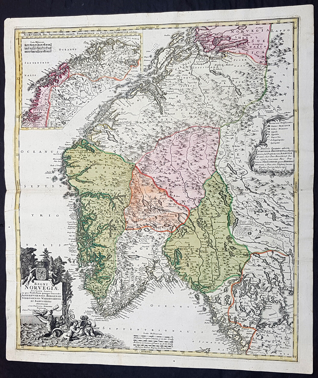 1720 J B Homann Large Original Antique Map of Norway - Regni Norvegiae 1720 J B Homann Large Original Antique Map of Norway - Regni Norvegiae