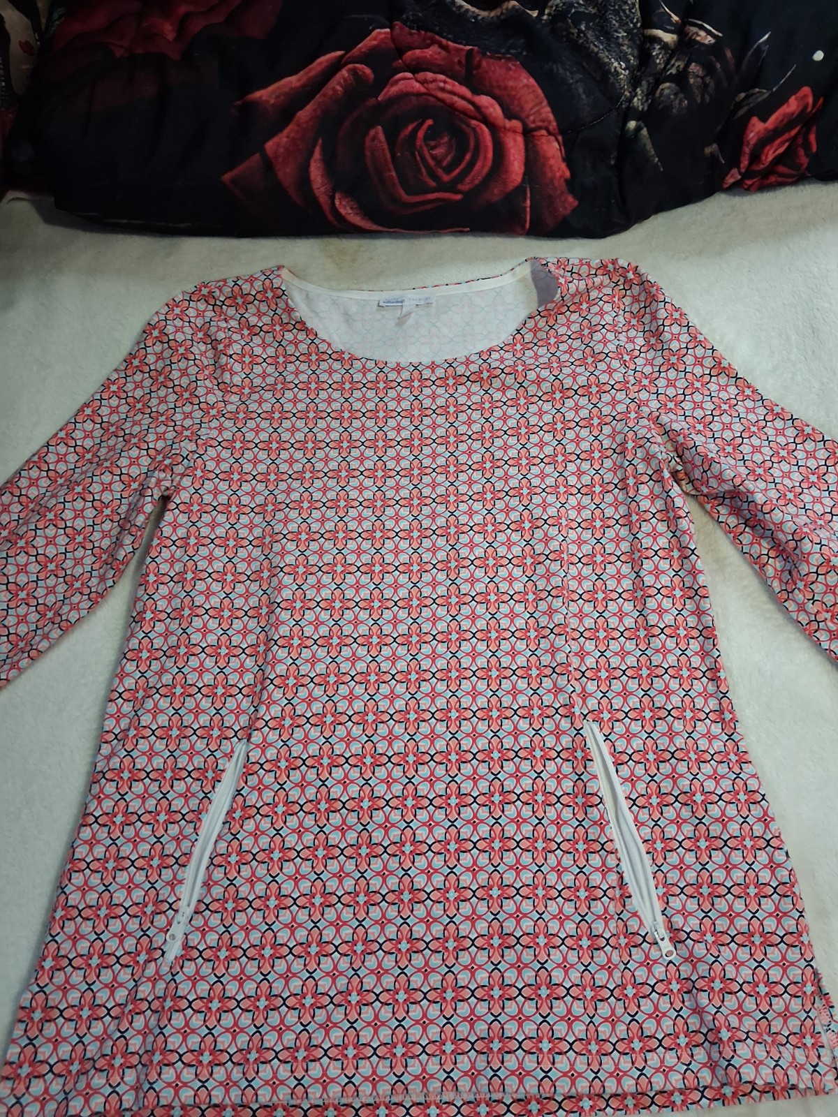 Talbots~ Cool Geometric Pattern,%97 Cotton,3/4 Sleeve,Zip Pockets, Tunic, Size M Talbots~ Cool Geometric Pattern,%97 Cotton,3/4 Sleeve,Zip Pockets, Tunic, Size M