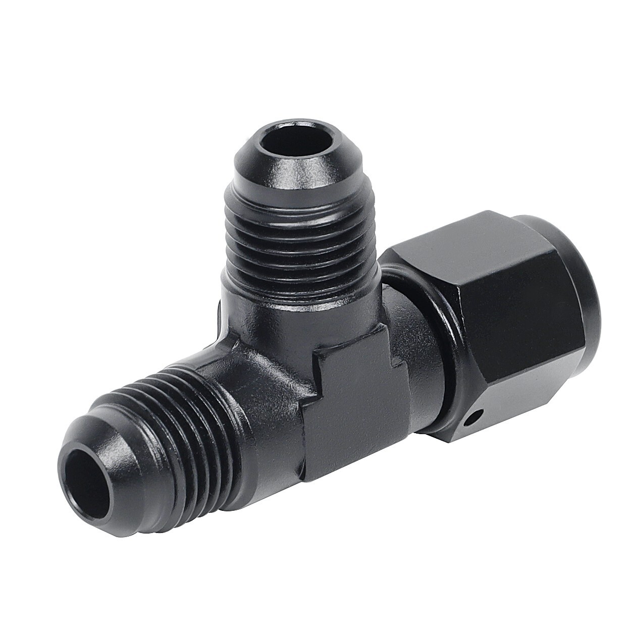LokoCar 6AN Flare Male Tee Fitting Adapter with AN6 Female Swivel on Run Black