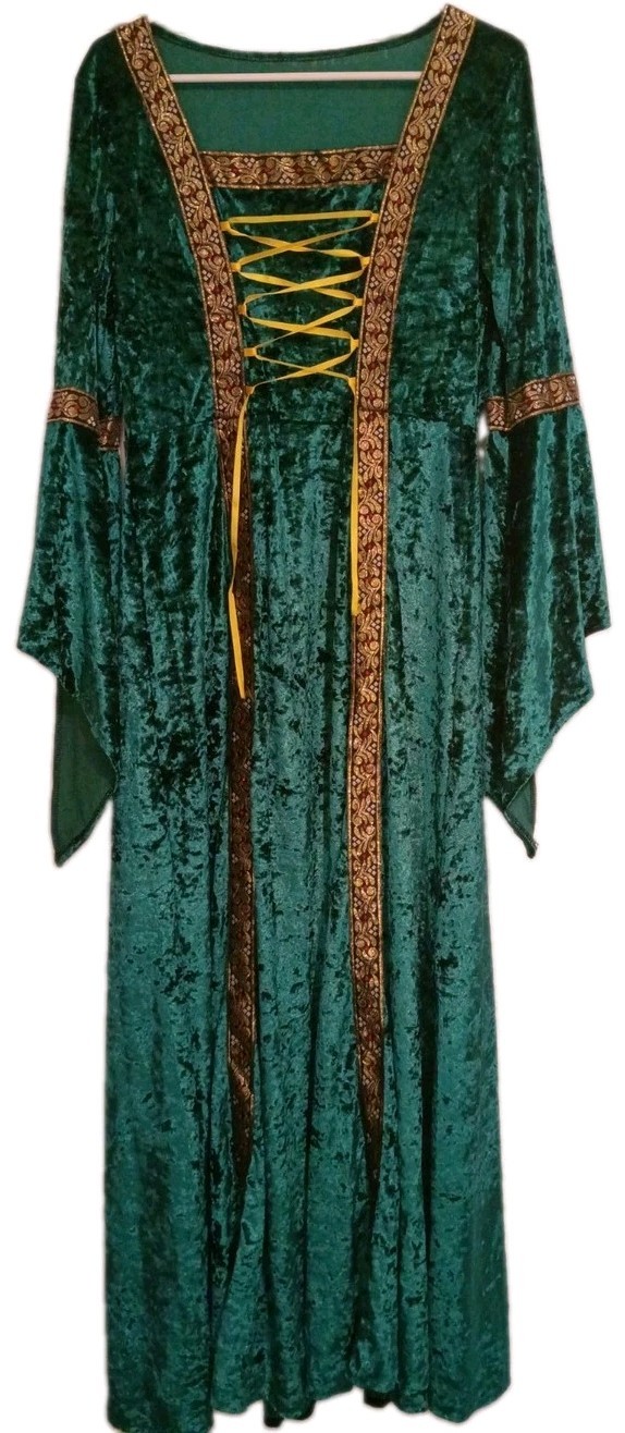Green Medieval Renaissance Gold Trim Velvet Costume Dress Xl Princess Green Medieval Renaissance Gold Trim Velvet Costume Dress Xl Princess