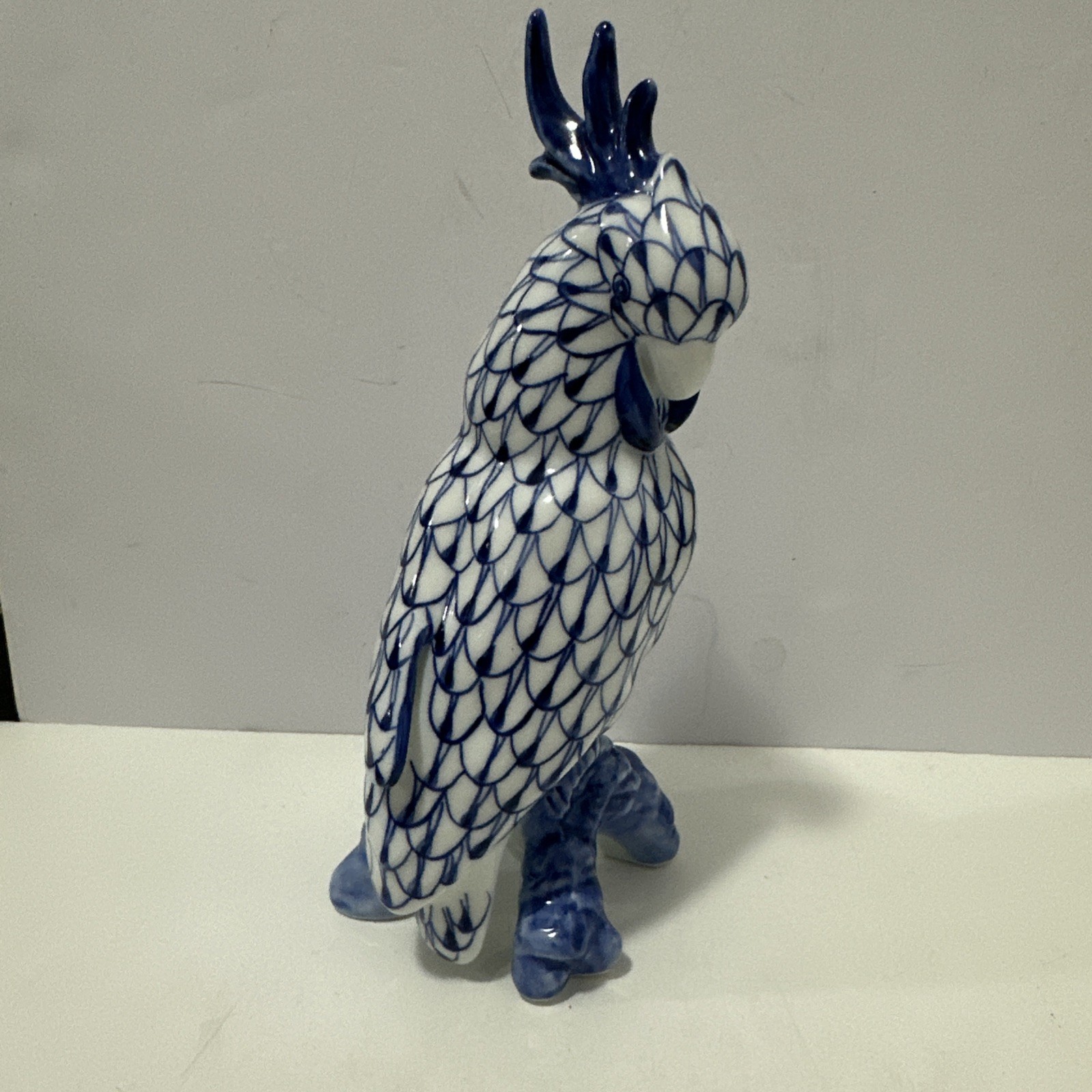 Andrea By Sadek Porcelain Cockatoo Figurine Blue Fishnet Bird 10” Andrea By Sadek Porcelain Cockatoo Figurine Blue Fishnet Bird 10”