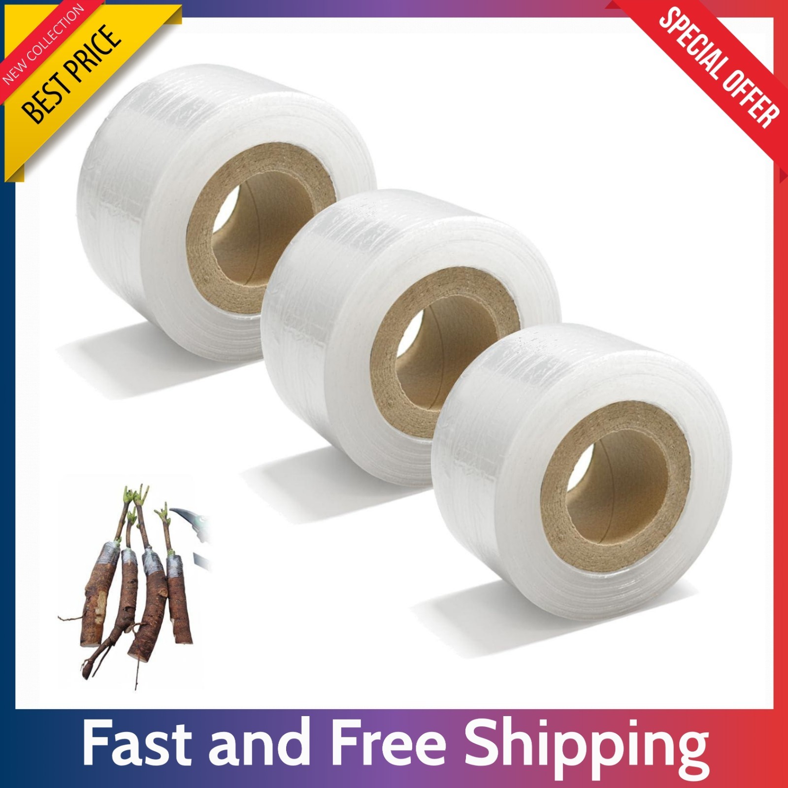 3 Pack Grafting Tape - Stretchable Self Adhesive Plant Film Clear Nursery Repair