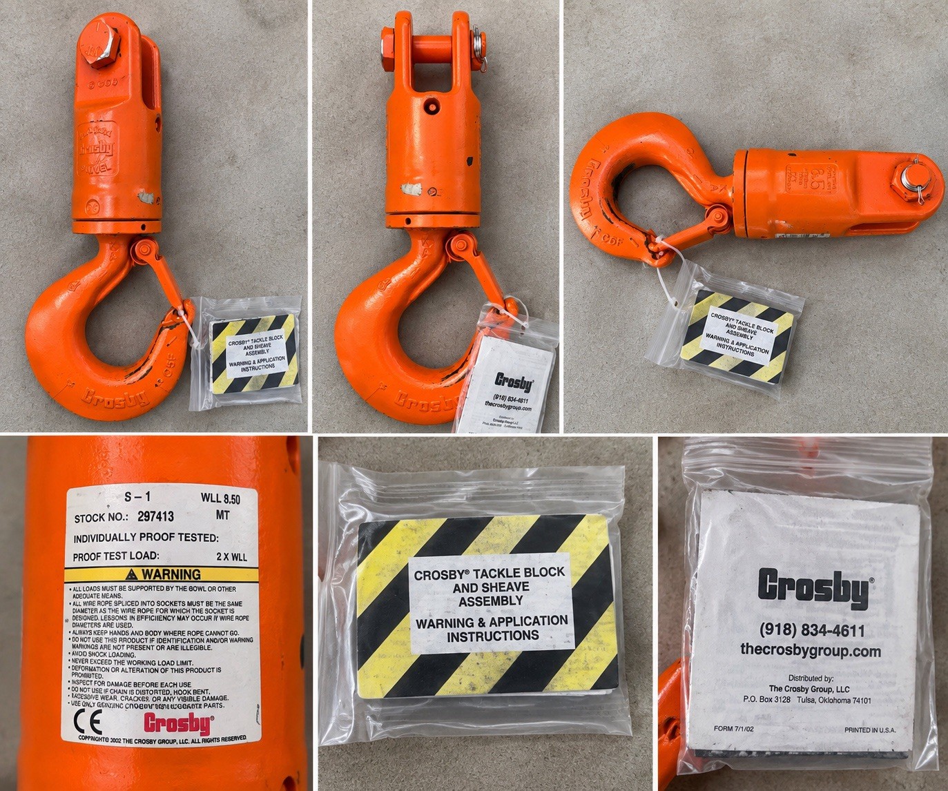 Crosby 297413 S-1 8.5 Ton Swivel Hook 18,700 LB WLL NEW UNUSED Old Stock