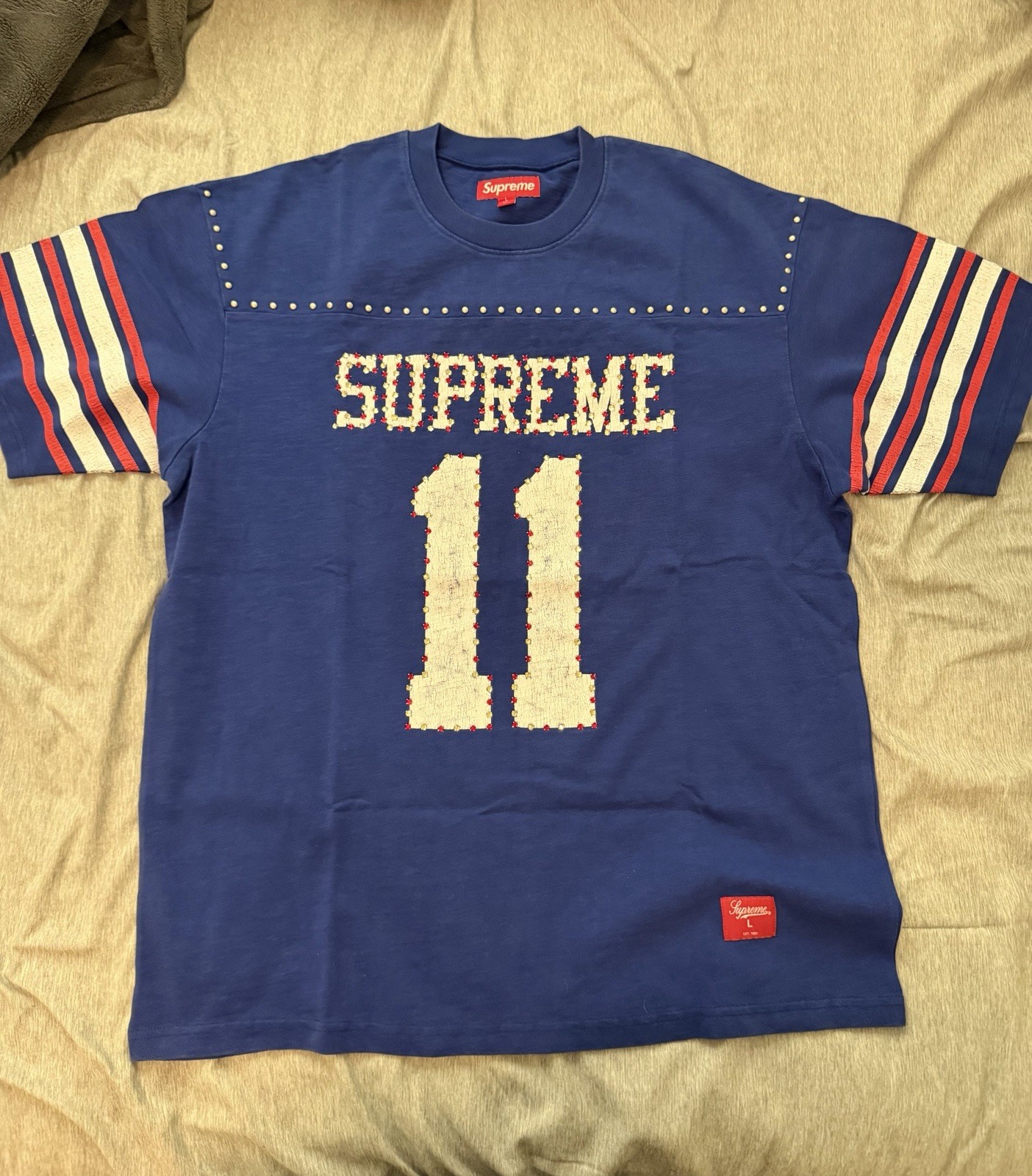 Supreme Studded Blue Football Top, Size Large Brand New Supreme Studded Blue Football Top, Size Large Brand New