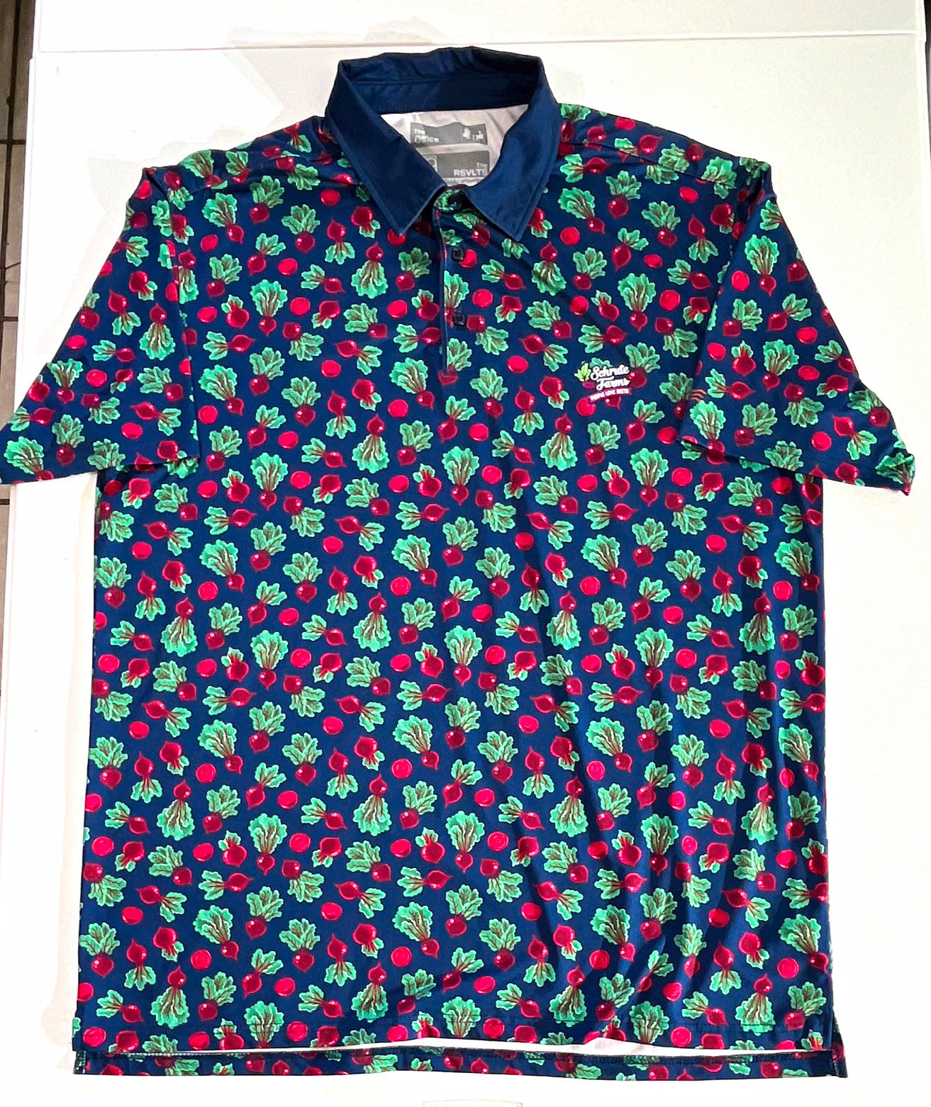 RSVLTS Breakfast Balls Men\'s L The Office Schrute Farms Stretch Polo Navy RSVLTS Breakfast Balls Men\'s L The Office Schrute Farms Stretch Polo Navy