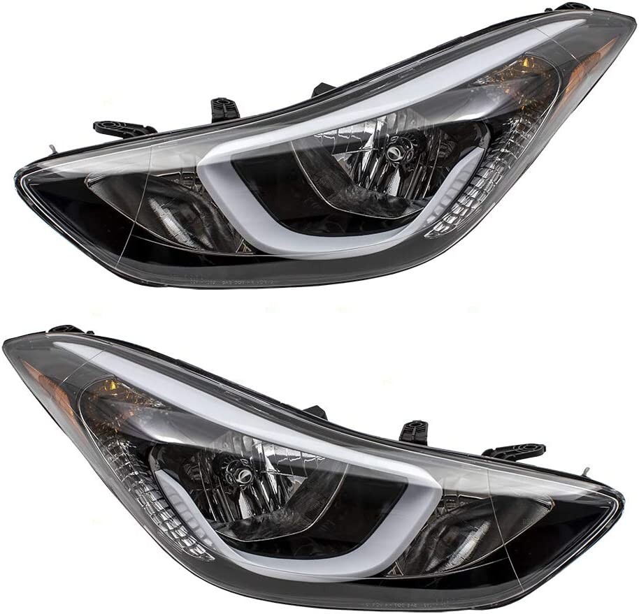 For 2014-2016 Hyundai Elantra Halogen Headlights Black Lamp W/Bulbs Left+Right