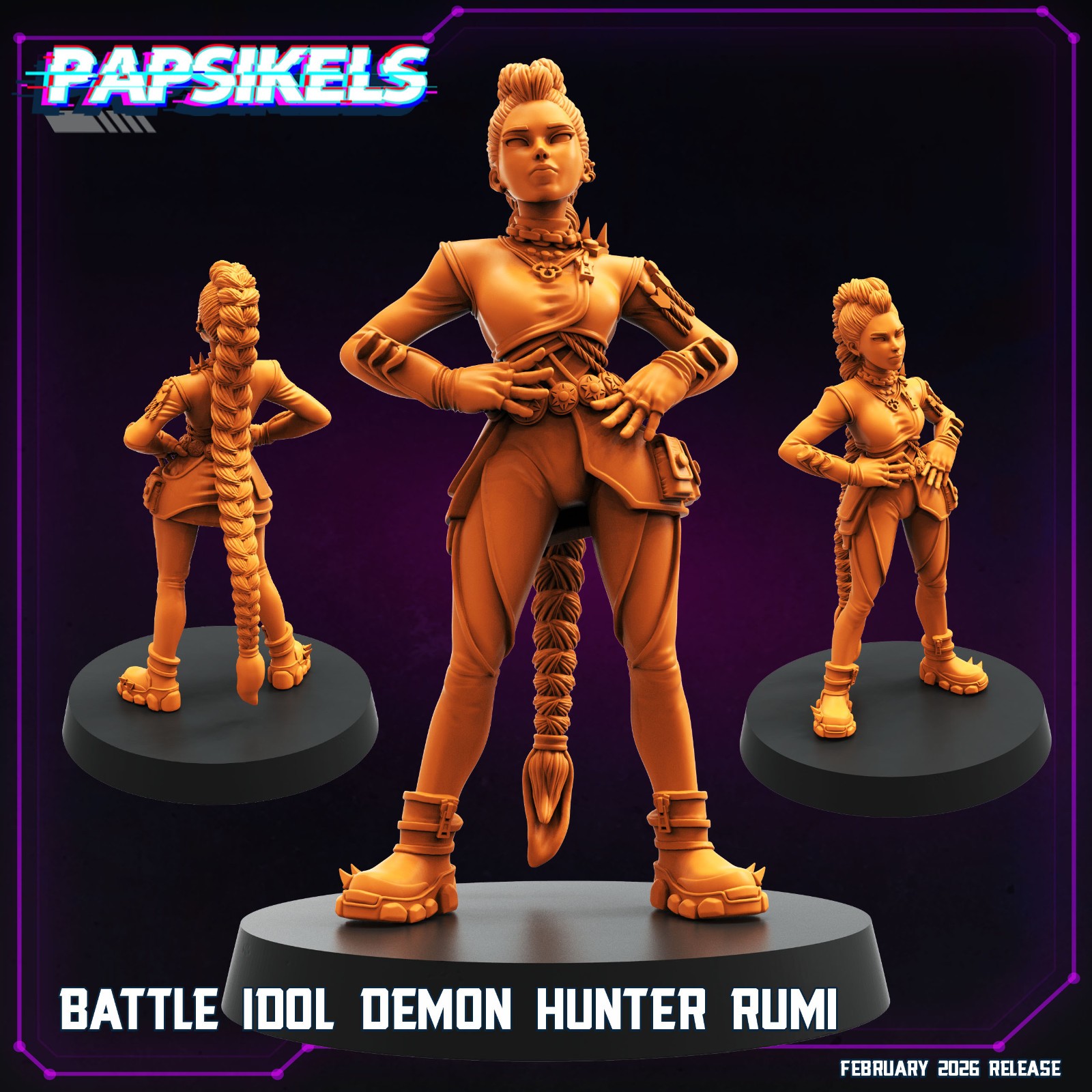 Battle Idol Demon Hunter Rumi Set (3) – Papsikels Resin Miniatures 32mm Tabletop