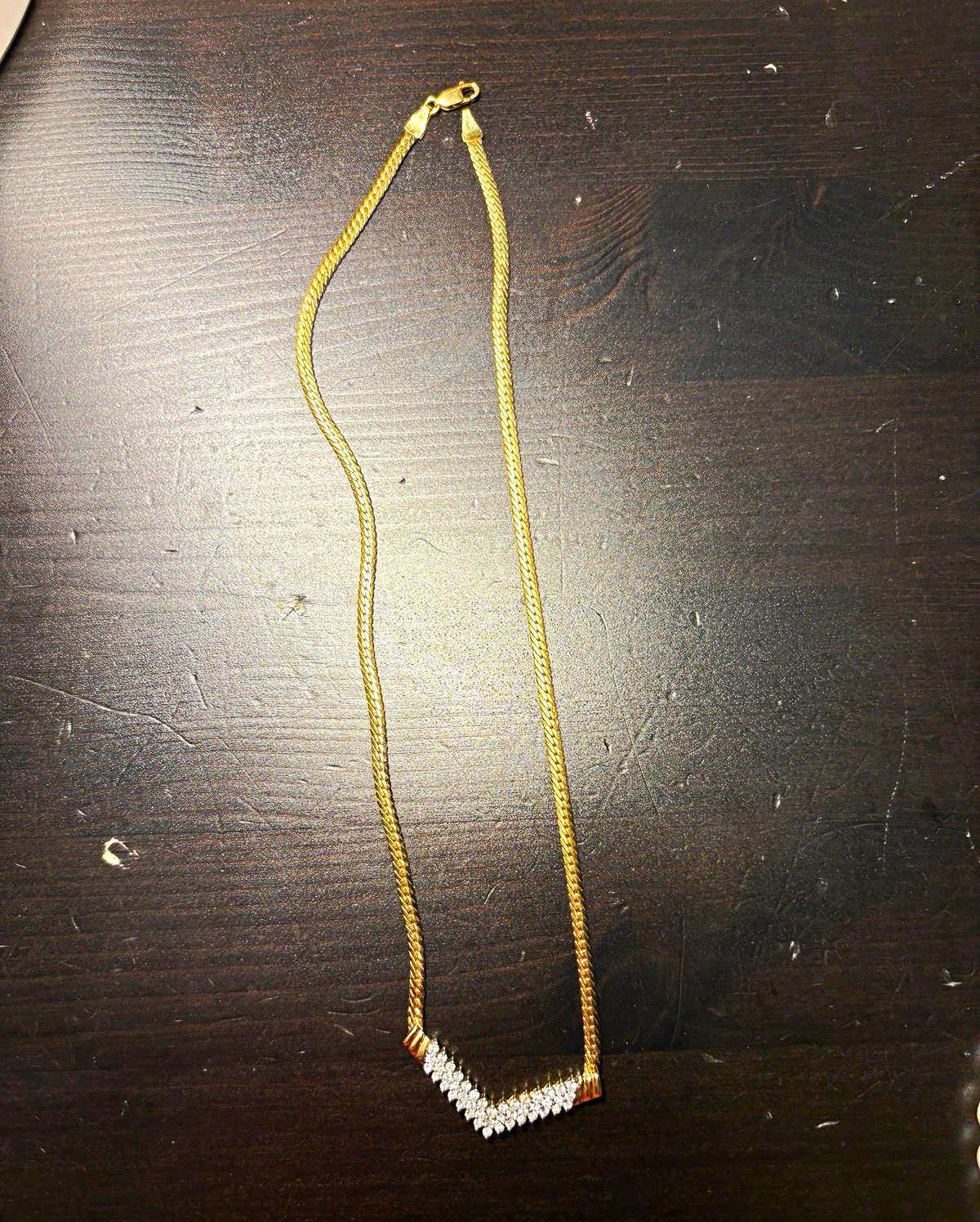 14k Yellow Gold Italy Chevron Natural Diamond Pendant Necklace Curb Link Lobster 14k Yellow Gold Italy Chevron Natural Diamond Pendant Necklace Curb Link Lobster