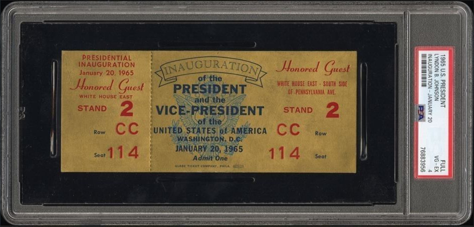 Jan 20 1965 President Lyndon B Johnson Inauguration Gold Ticket Certified PSA 4