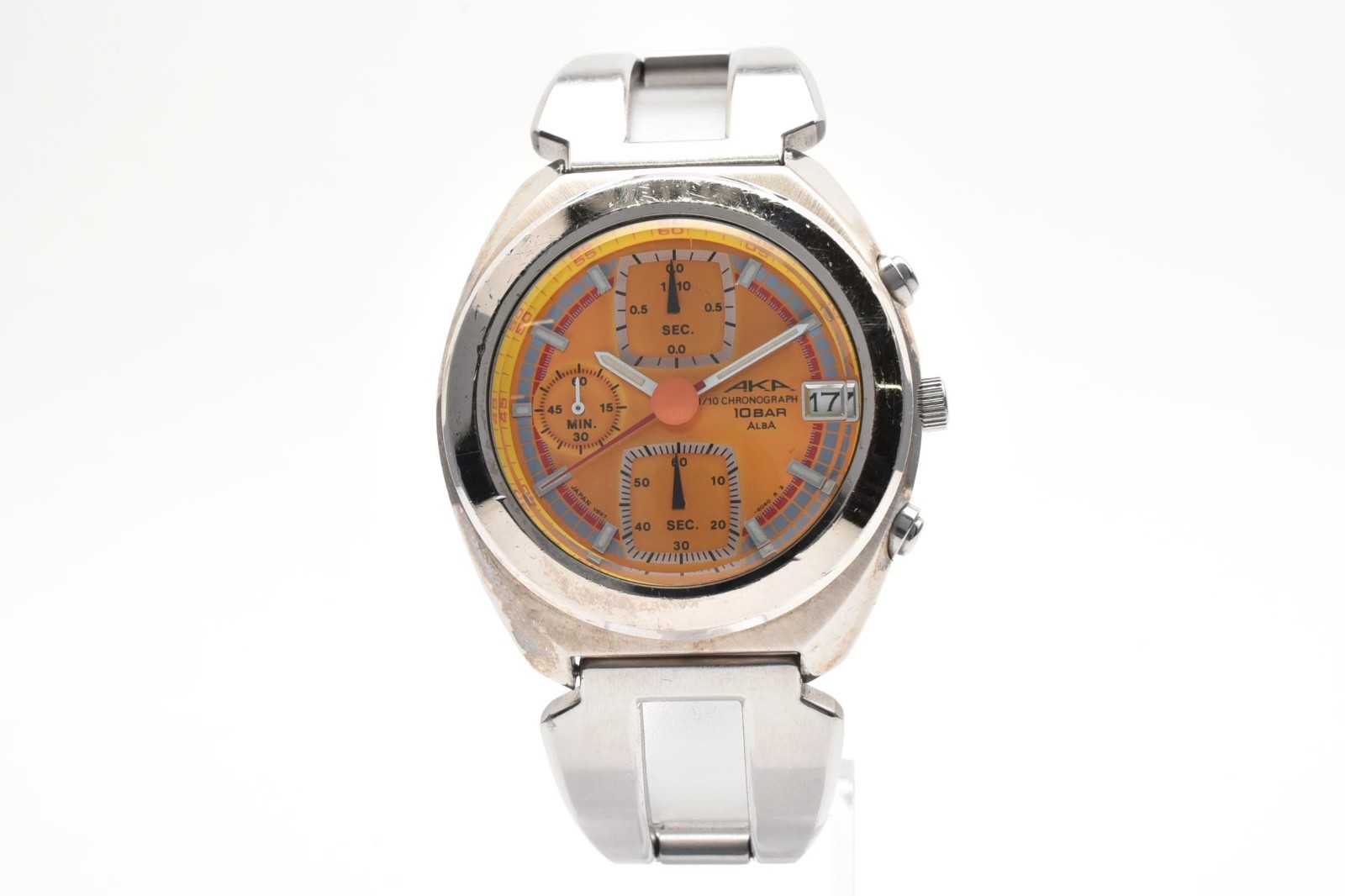 ［Excellent］Seiko  Alba AKA V657-6030 Orange Dial Qz Men\'s Vintage Watch Japan