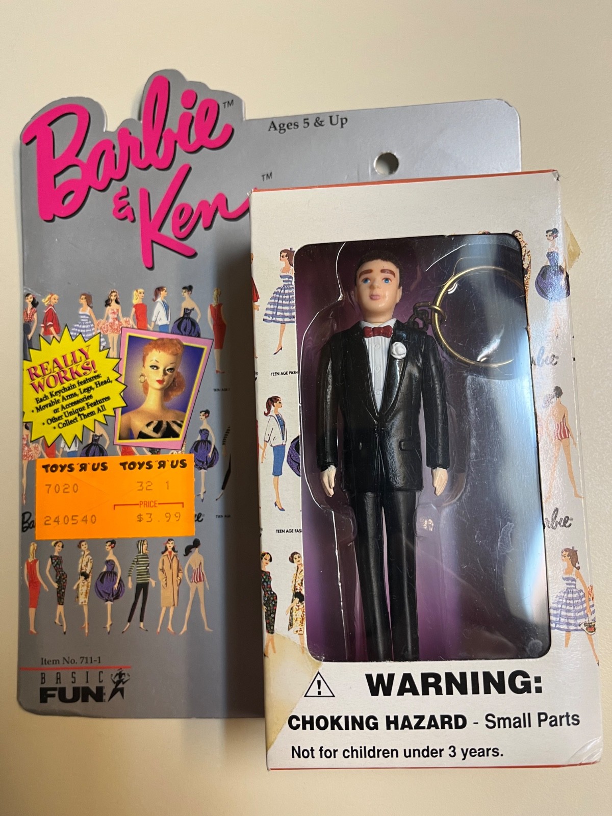 Barbie Basic Fun Vintage Ken Doll Keychain Black Tuxedo - #7110 NIB NRFB