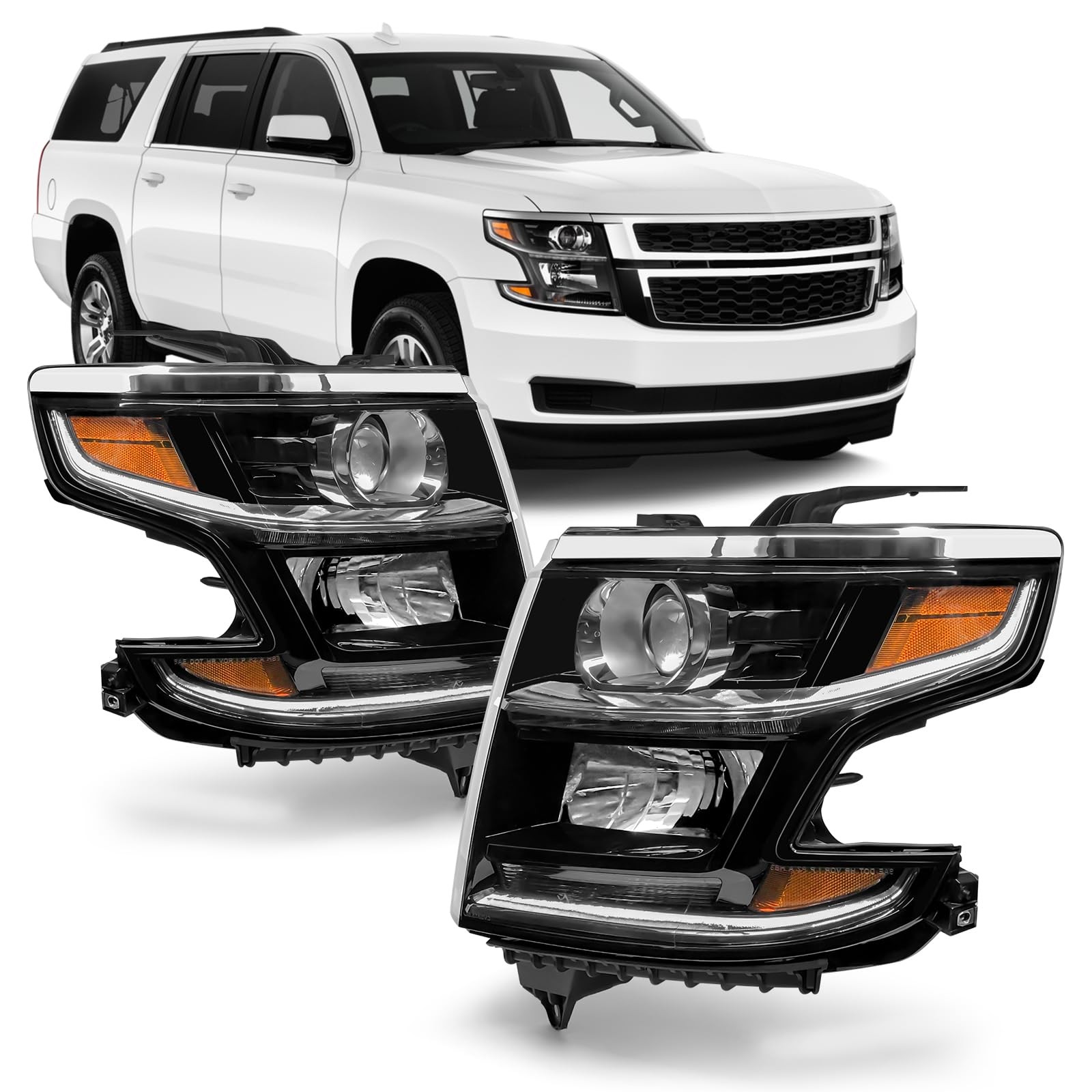 15-20 Suburban 3500HD Tahoe Halogen Headlight Chrome Reflector Pair W/O Bulbs