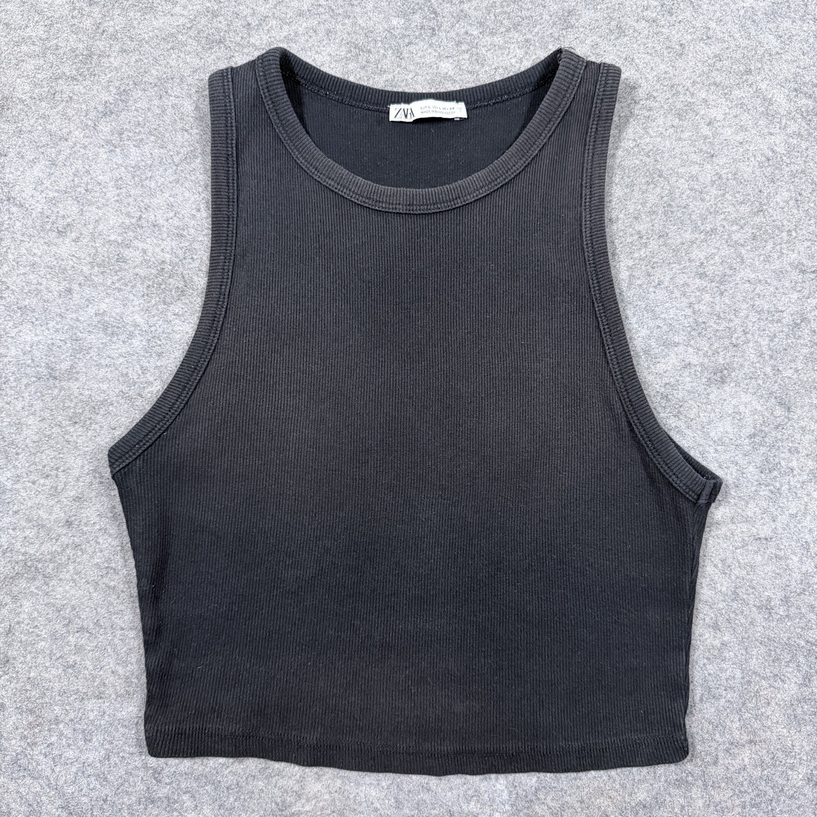 Zara Casual Stretch Cropped Knit Tank Top Fits Women\'s Size US Size Large Black
