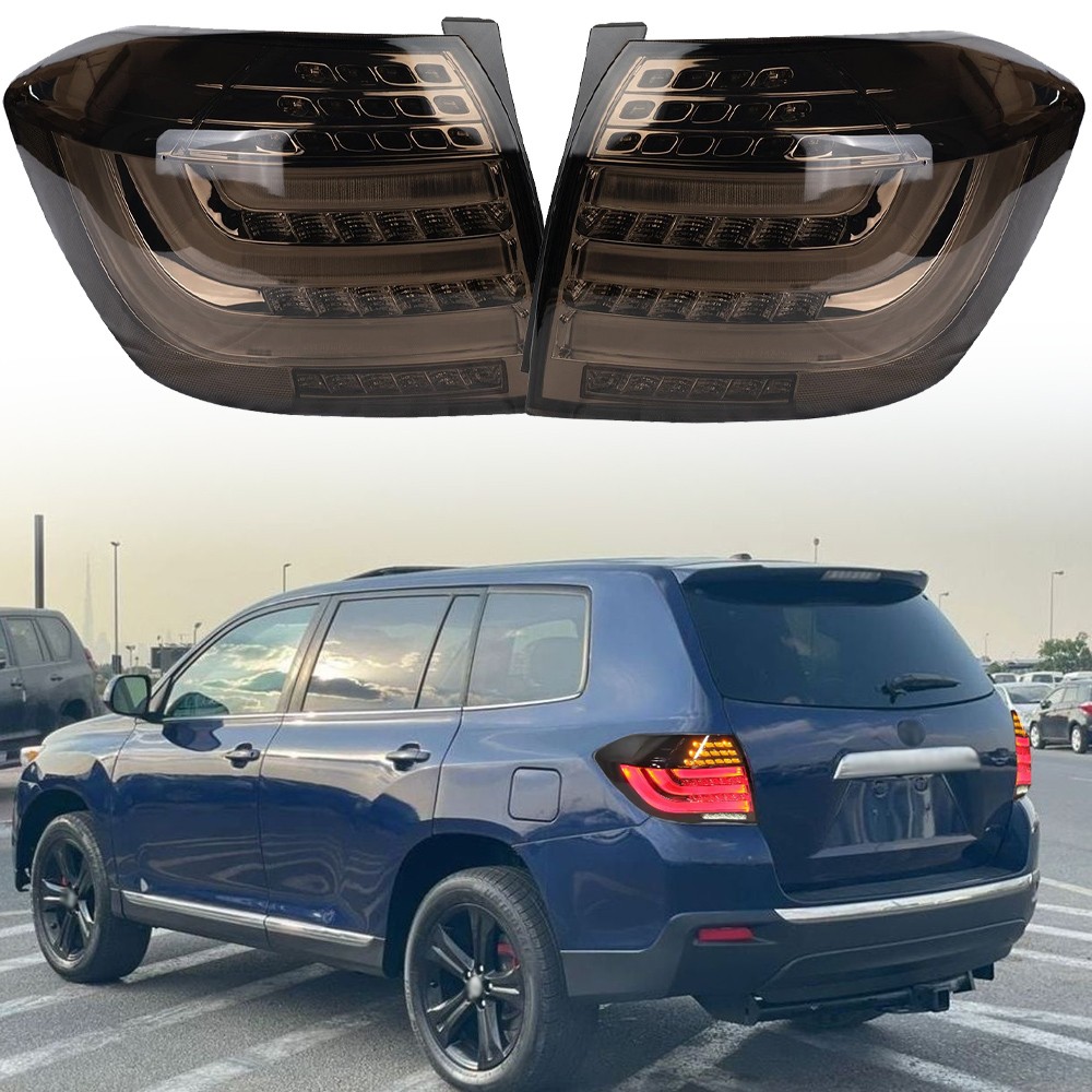 Pair LED Tail Lights For Toyota Highlander 2011 2012 2013 Smoked Rear Brake Lamp