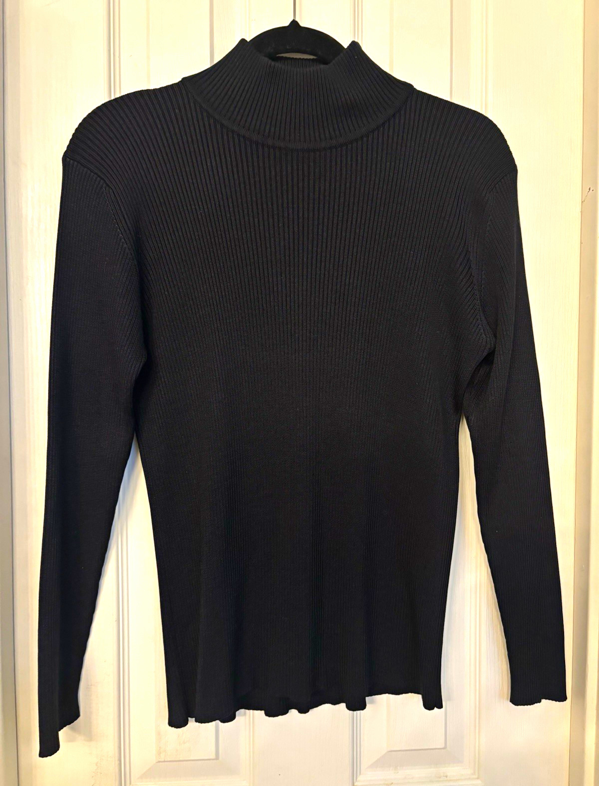 Nordstrom 100% Silk Sweater Black Ribbed Knit Mock Neck Long Sleeve Womens PL Nordstrom 100% Silk Sweater Black Ribbed Knit Mock Neck Long Sleeve Womens PL
