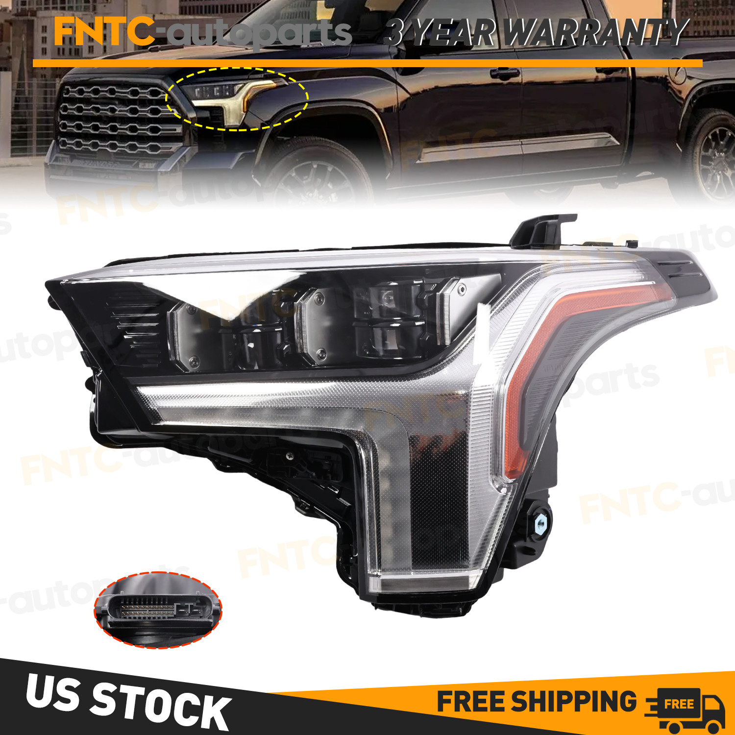 Driver Left LED Headlight Assembly For Toyota Tundra 2022-2023 w/ Auto Leveling