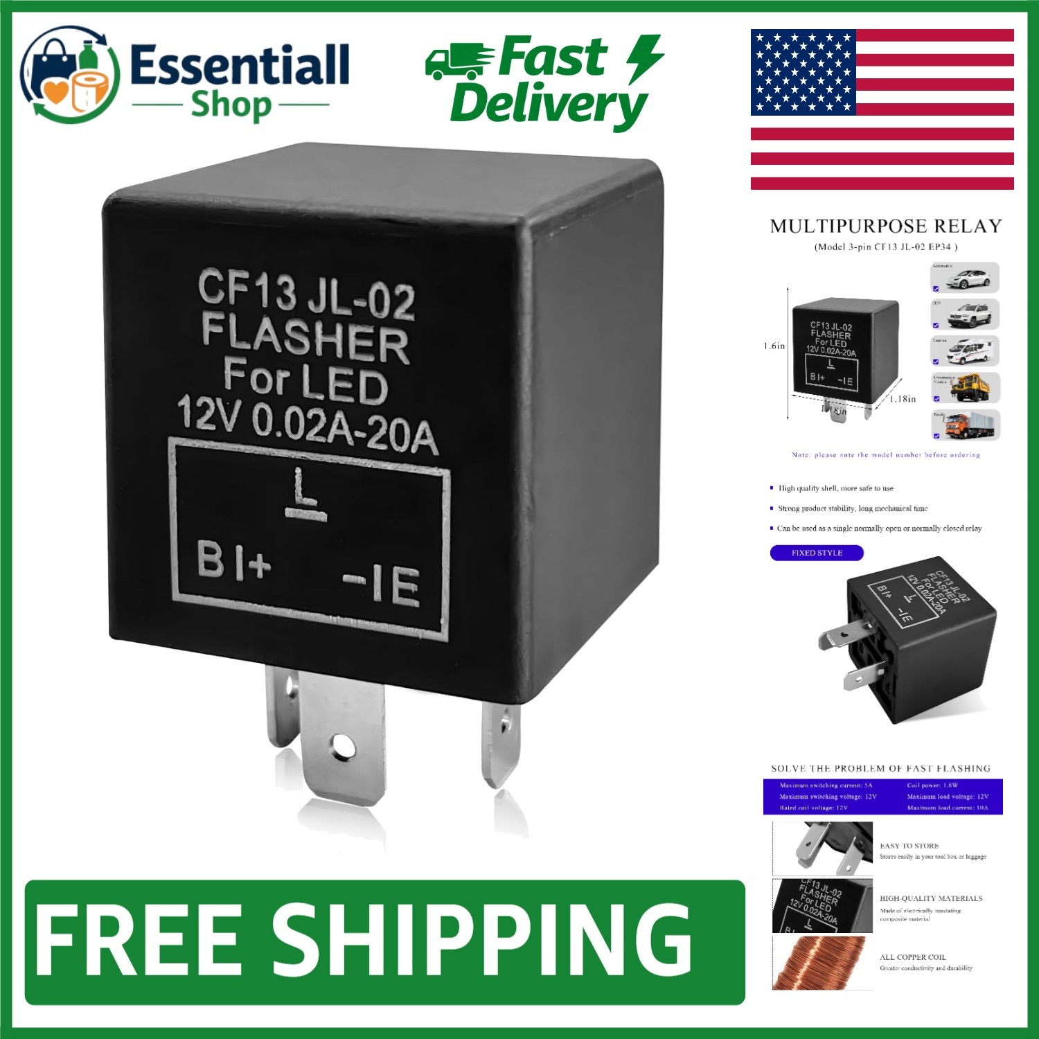 CF13 JL-02 3-Pin 12V Turn Signal Relay, Easy Plug-and-Play Installation, 1PCS CF13 JL-02 3-Pin 12V Turn Signal Relay, Easy Plug-and-Play Installation, 1PCS