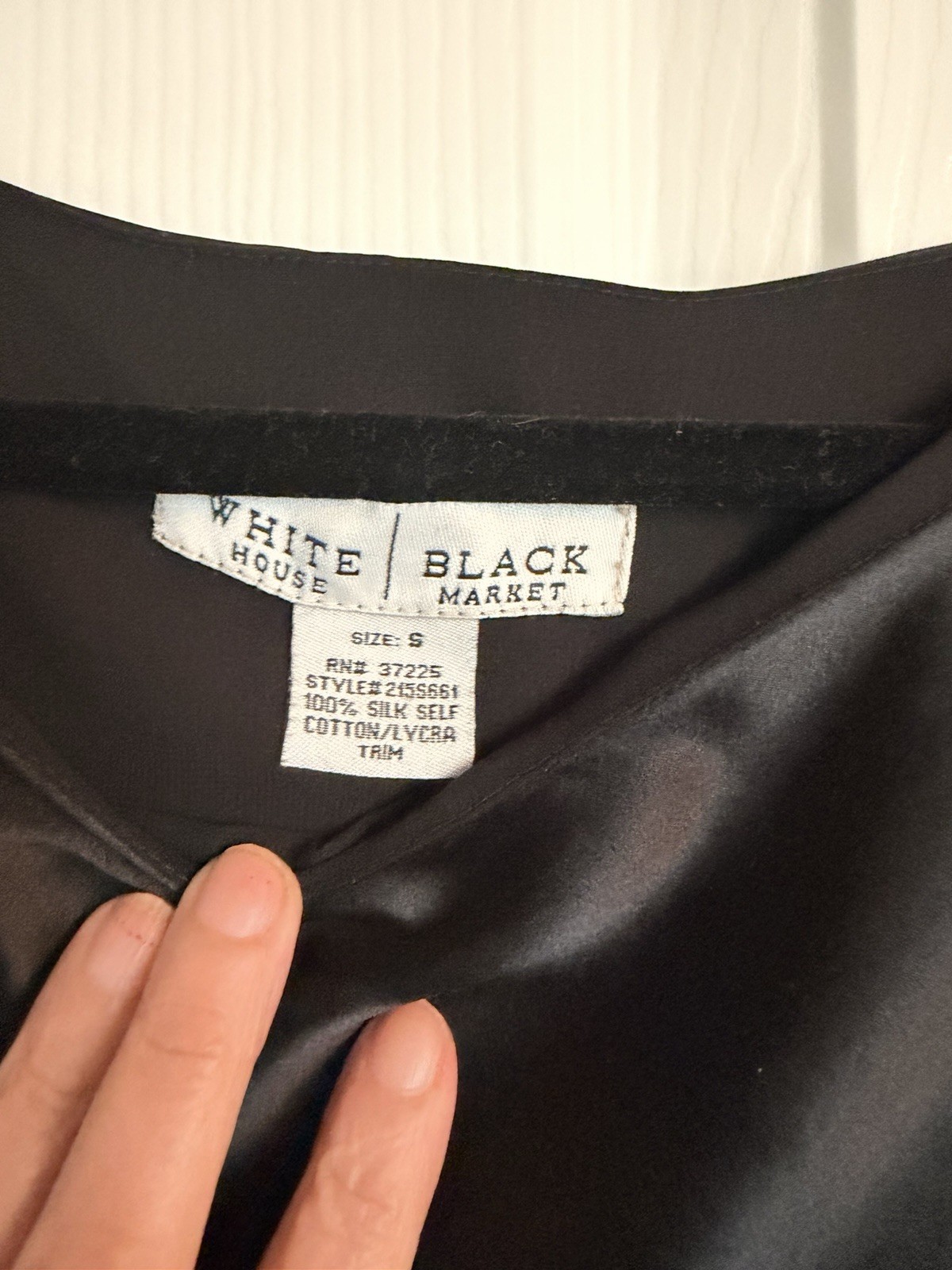 White House Black Market Black Satin Silk Boat Neck Tie Blouse Size S