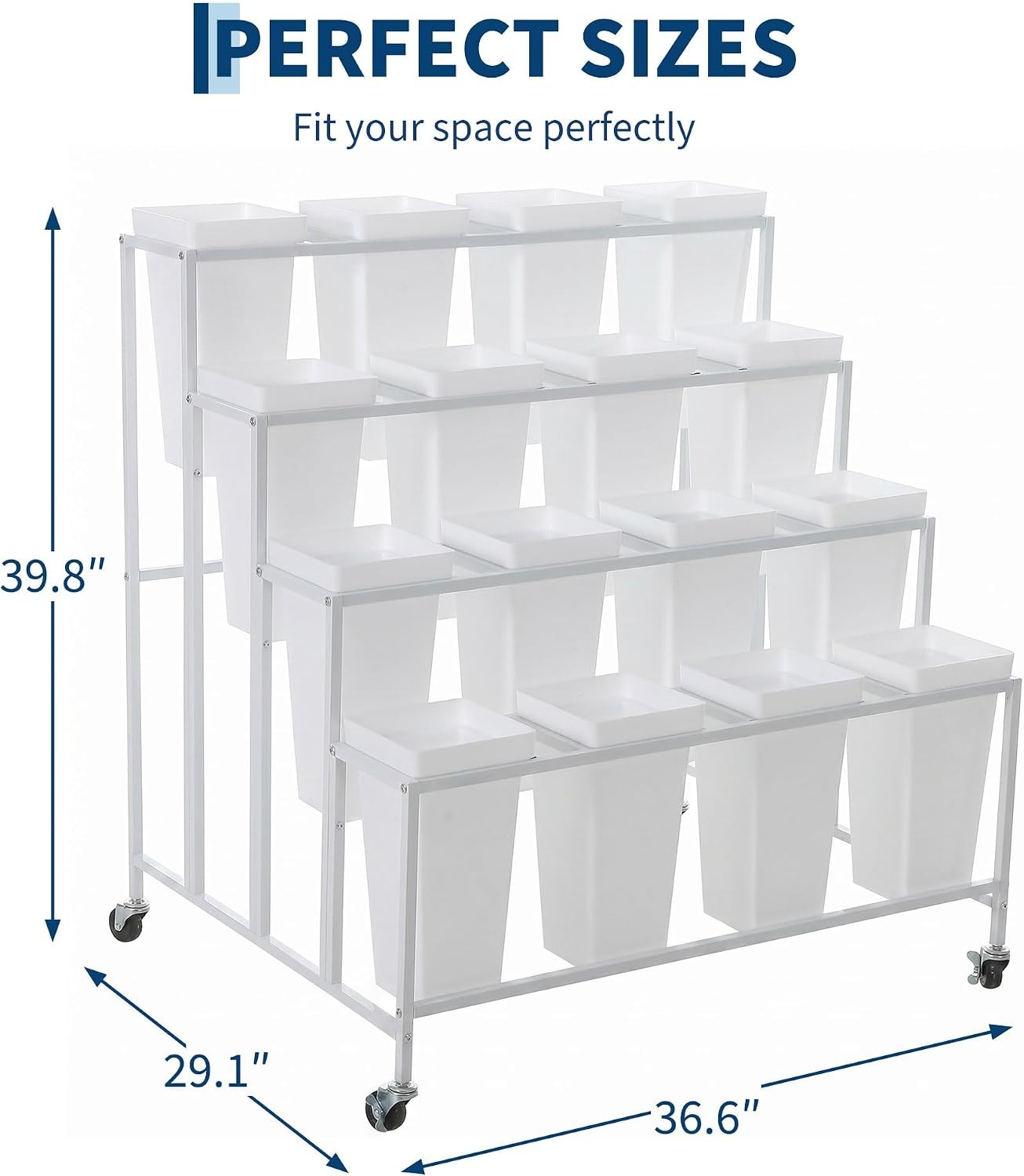 Metal Flower Cart Flower Display Stand with 16 Buckets for Patio Garden 4-Tier Metal Flower Cart Flower Display Stand with 16 Buckets for Patio Garden 4-Tier