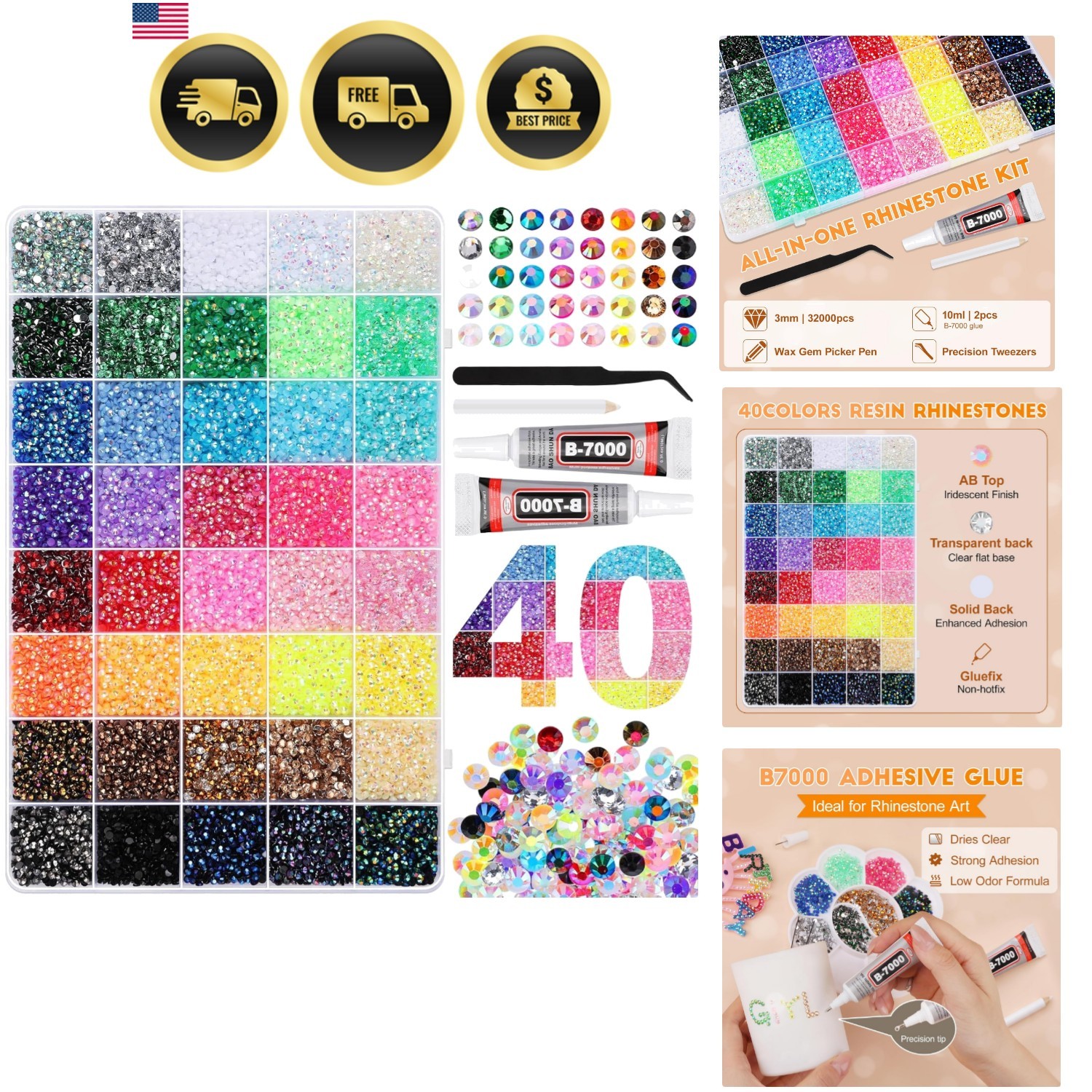 32000Pcs Bedazzler Kit with Rhinestones, Bedazzling Kit 40 Colors 3mm with 2P...