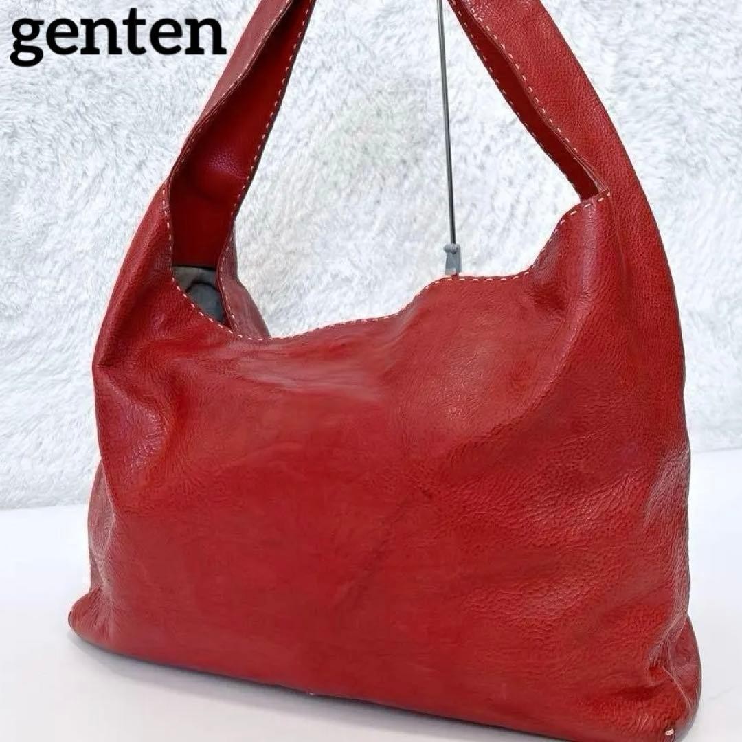 Genten Euphrates Big Shoulder Bag Red Brown Leather Pre-owned