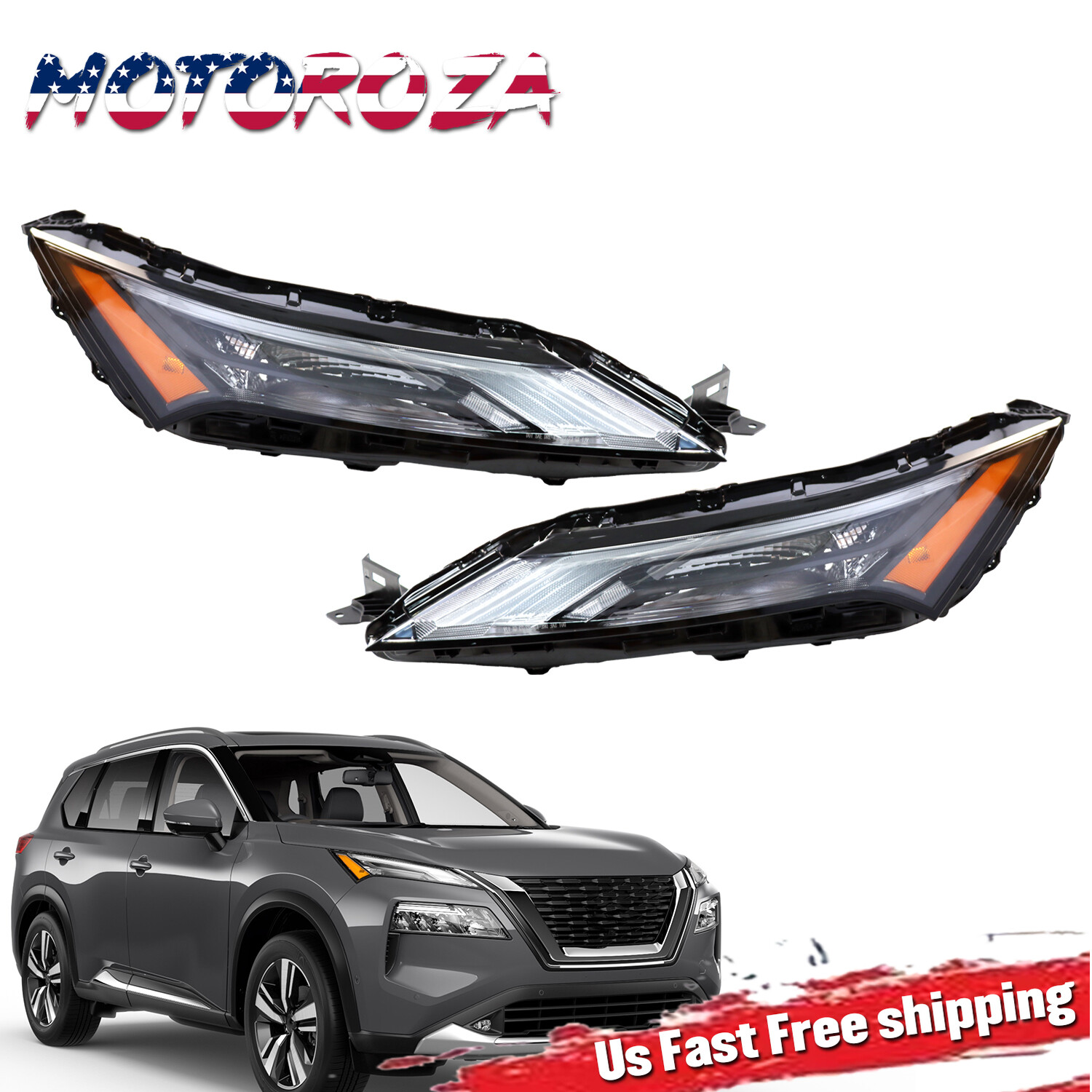 For 2021-2023 Nissan Rogue w/Halogen Signal LED DRL Upper Headlights Left Right