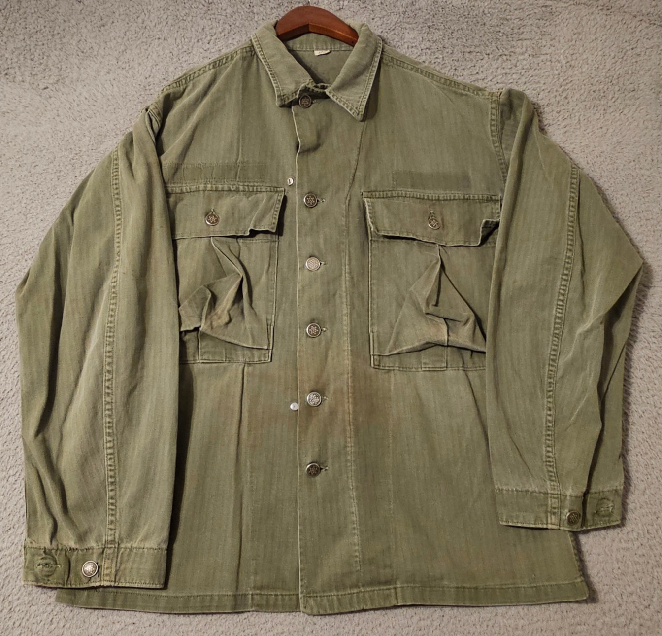 Vintage 40s WW2 US Army HBT Field Jacket Mens 40R 13 Star Military Herringbone