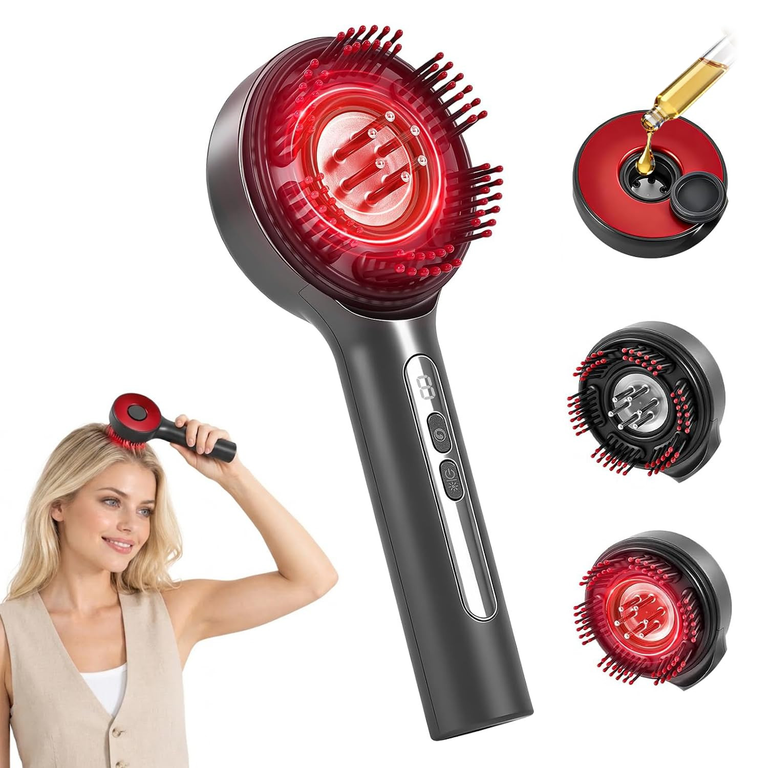 Revitalize Your Hair: Red Light Brush & Scalp Massager with Hair Oil Applicator