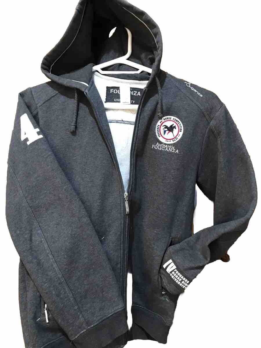 Equestrian GRAY Hoodie ZIP Up Sweatshirt Jacket HORSE Riding Men S 1976 Fouganza Equestrian GRAY Hoodie ZIP Up Sweatshirt Jacket HORSE Riding Men S 1976 Fouganza