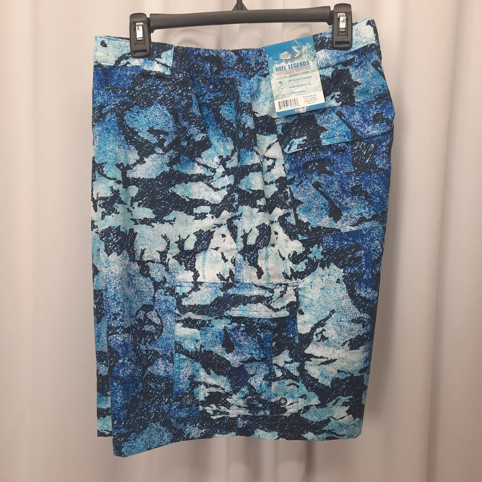 Reel Legends Men’s XX-Large Fishing Shorts Blue Camo Cargo Water Repellent NWT