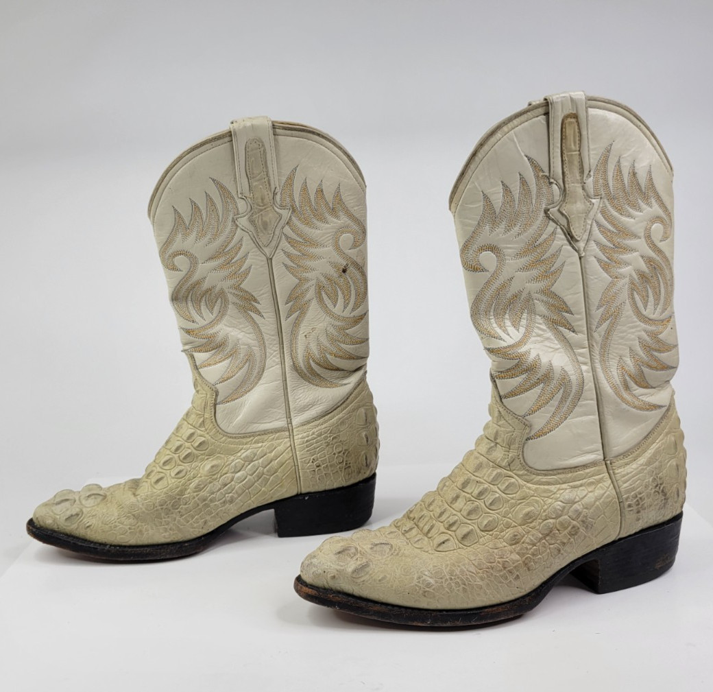 Boco Negro J White Crocodile Print Cowboy Boots Mens Size 8 Leather Western