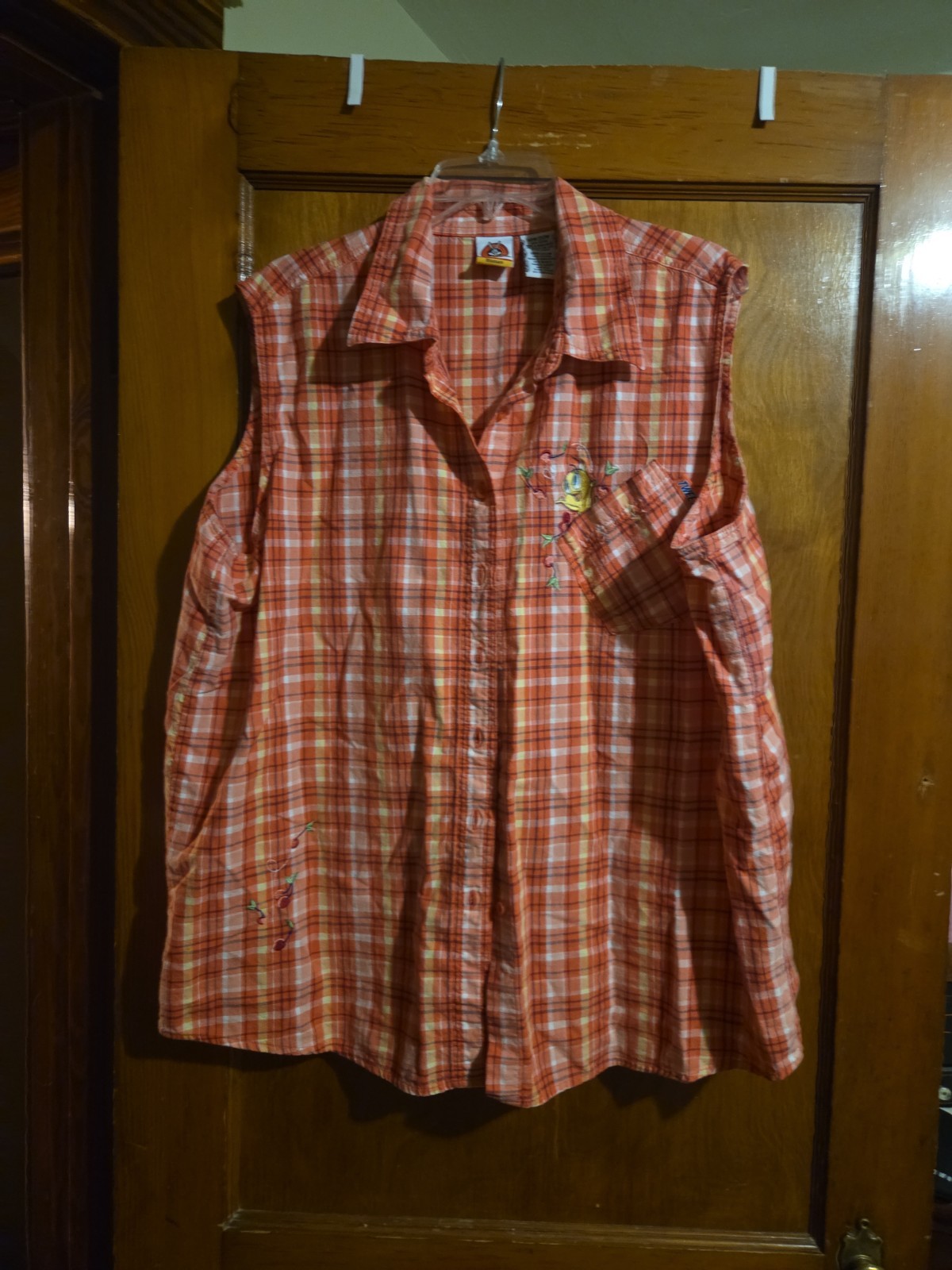 Women’s Vtg  Looney Tunes Tweety Bird Checkered Vest With Cherries 18w/20w