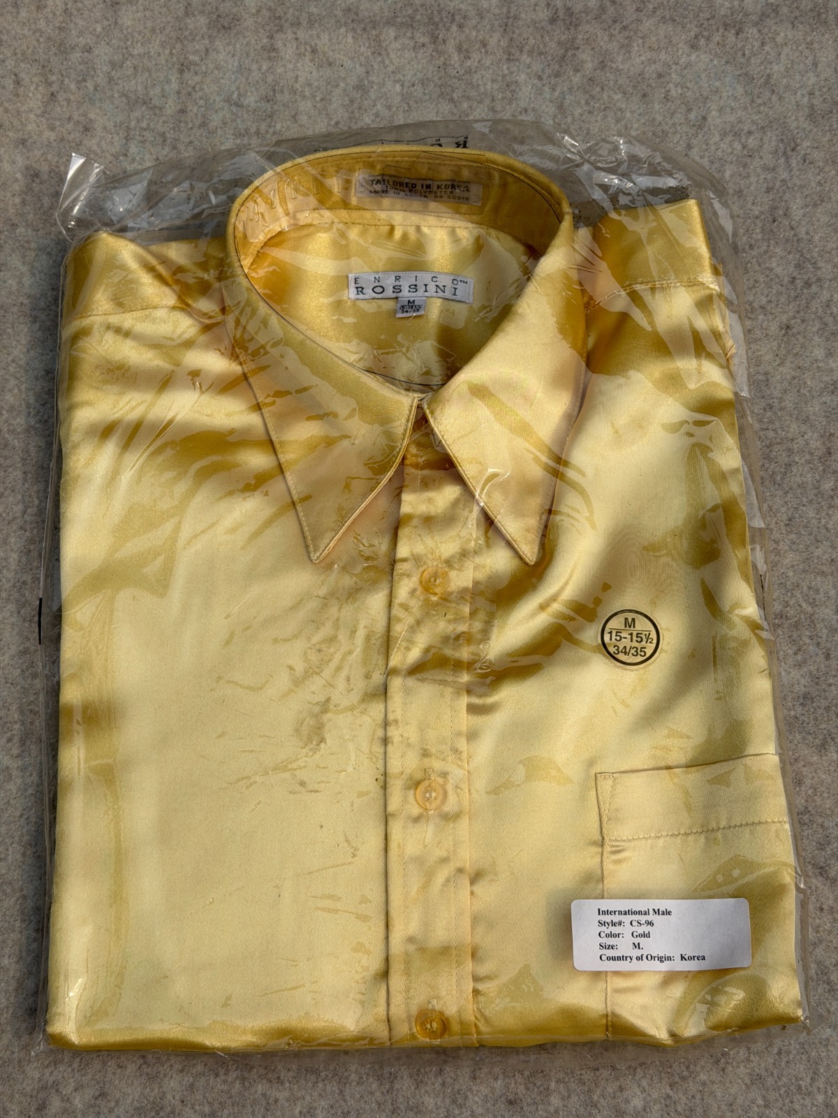 Vintage International Male Enrico Rossini Gold Satin Dress Shirt M NWT Deadstock